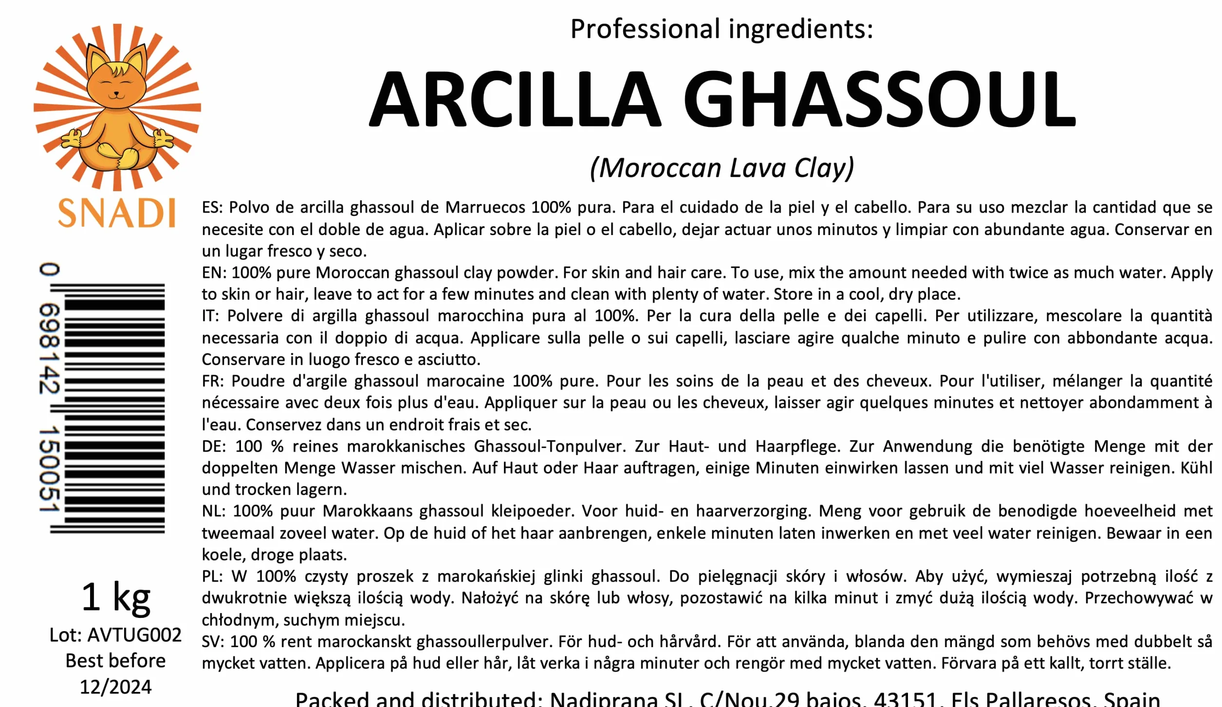 Argile Ghassoul 1 kg Poudre de Pierre de Lave du Maroc Soin Peau Cheveux Exfoliante Adoucissante