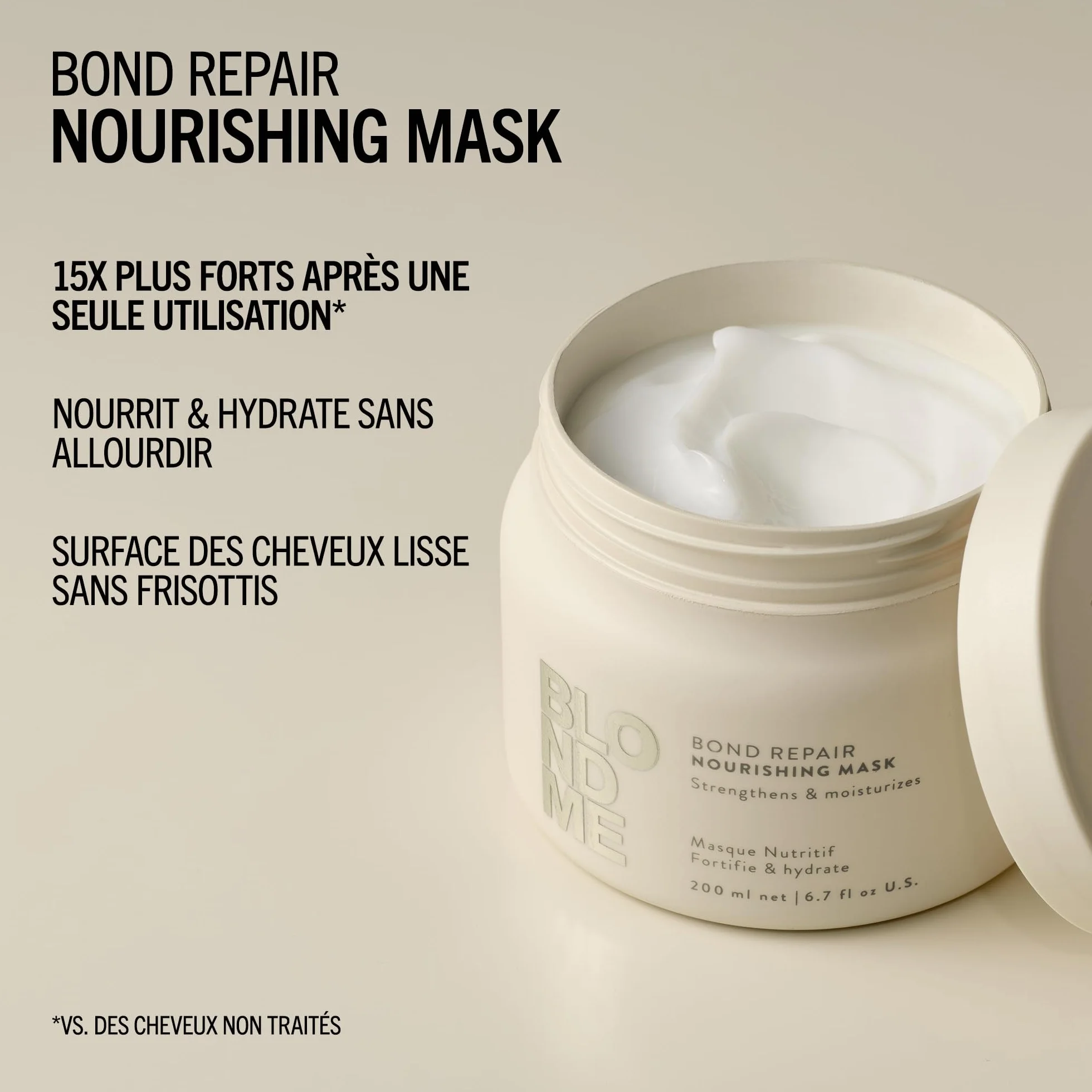Schwarzkopf Professional BLONDME Bond Repair Nourishing Mask Masque Capillaire Réparateur Profondément Nourrissant Lisser Les Cheveux Poreux Hydratant Et Adoucissant 200 ml