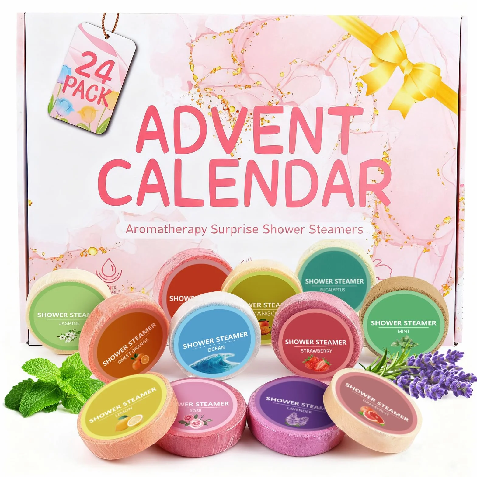 Calendrier de l'Avent 2025 Shower Steamers Aromathérapie 24 Jours Bombe de Douche Bain Femme