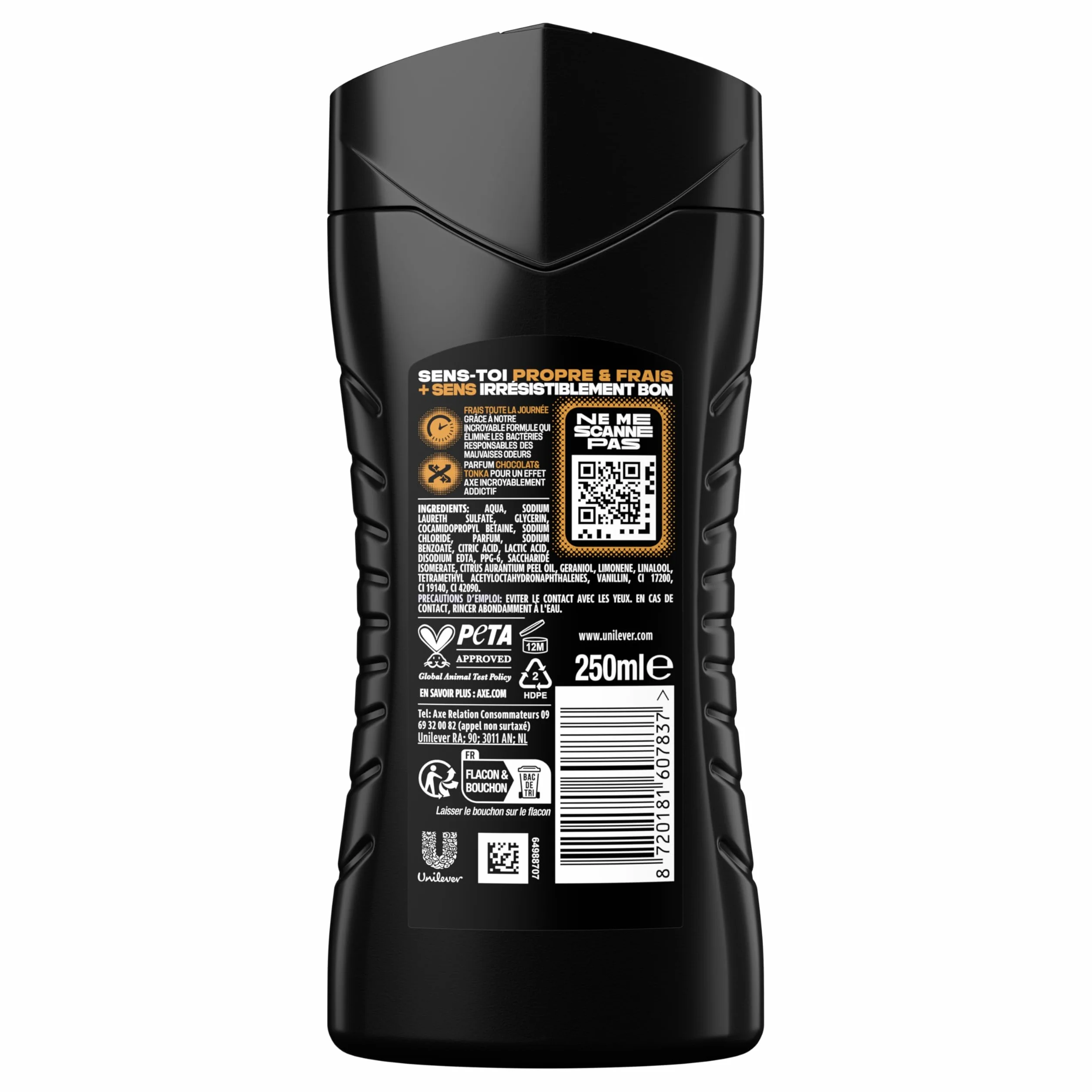 AXE Gel Douche Homme Dark Temptation 5en1 Édition FIFA™ 24h Hydratant 87% Ingrédients Naturels Parfum Chocolat Lot de 2x250ml