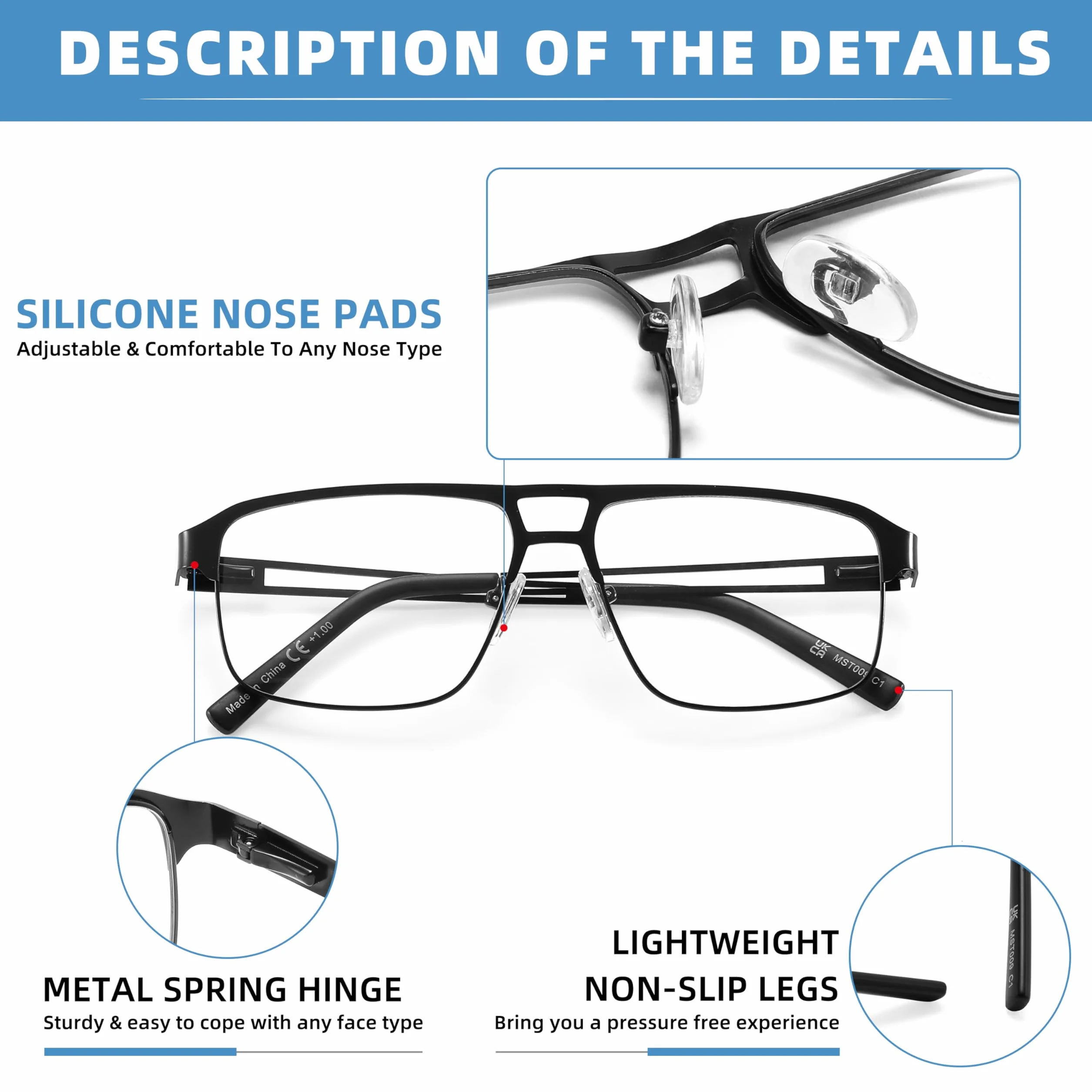 MODFANS 3 Paire Lunettes Lecture Anti Lumiere Bleue Monture Rectangle Metal