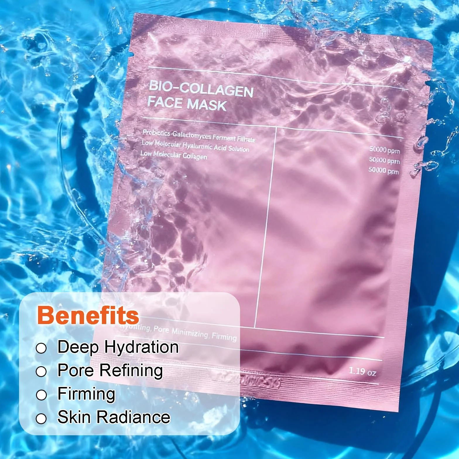 Masque de Nuit Hydrogel Bio Collagène Anti-Rides Hydratant Raffermissant 5 Pièces x 34 g