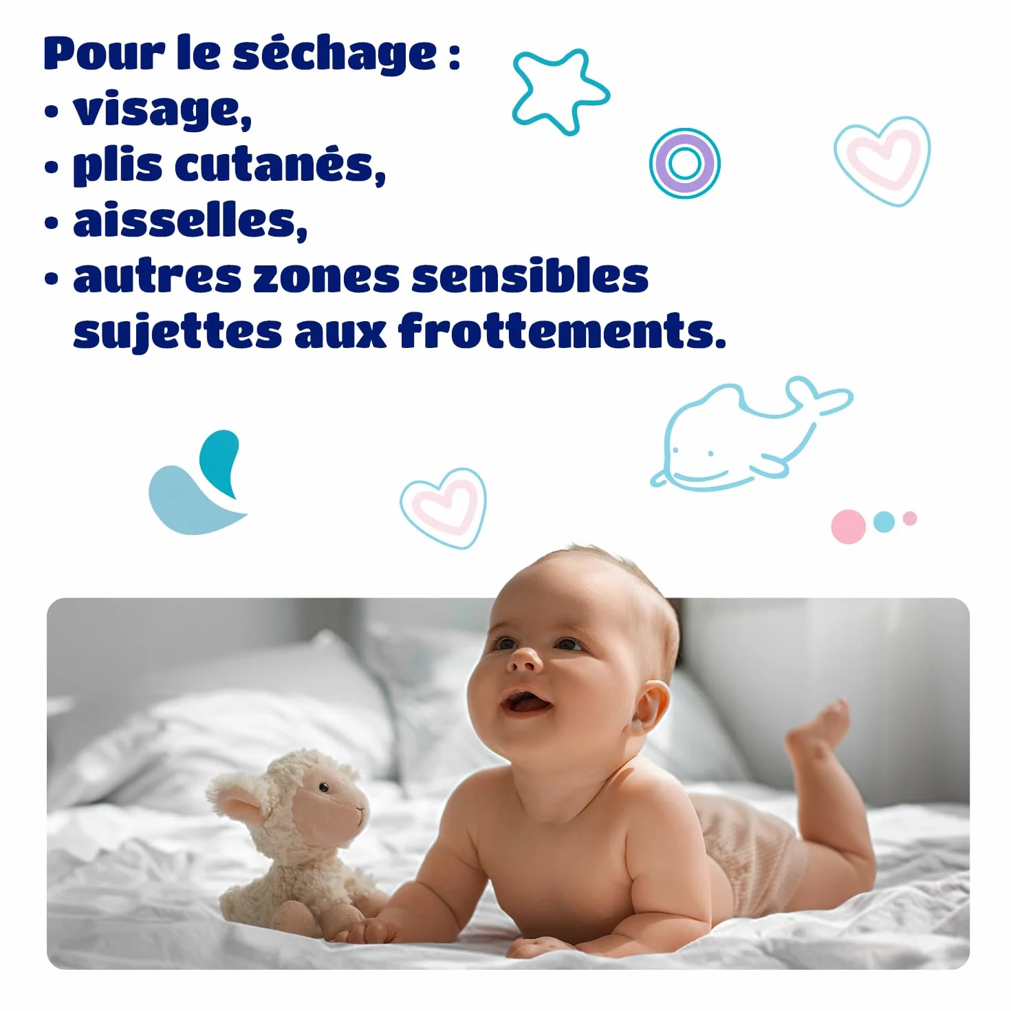 Kindii Tampons Carrés pour Bébé 100% Coton 60 Pièces