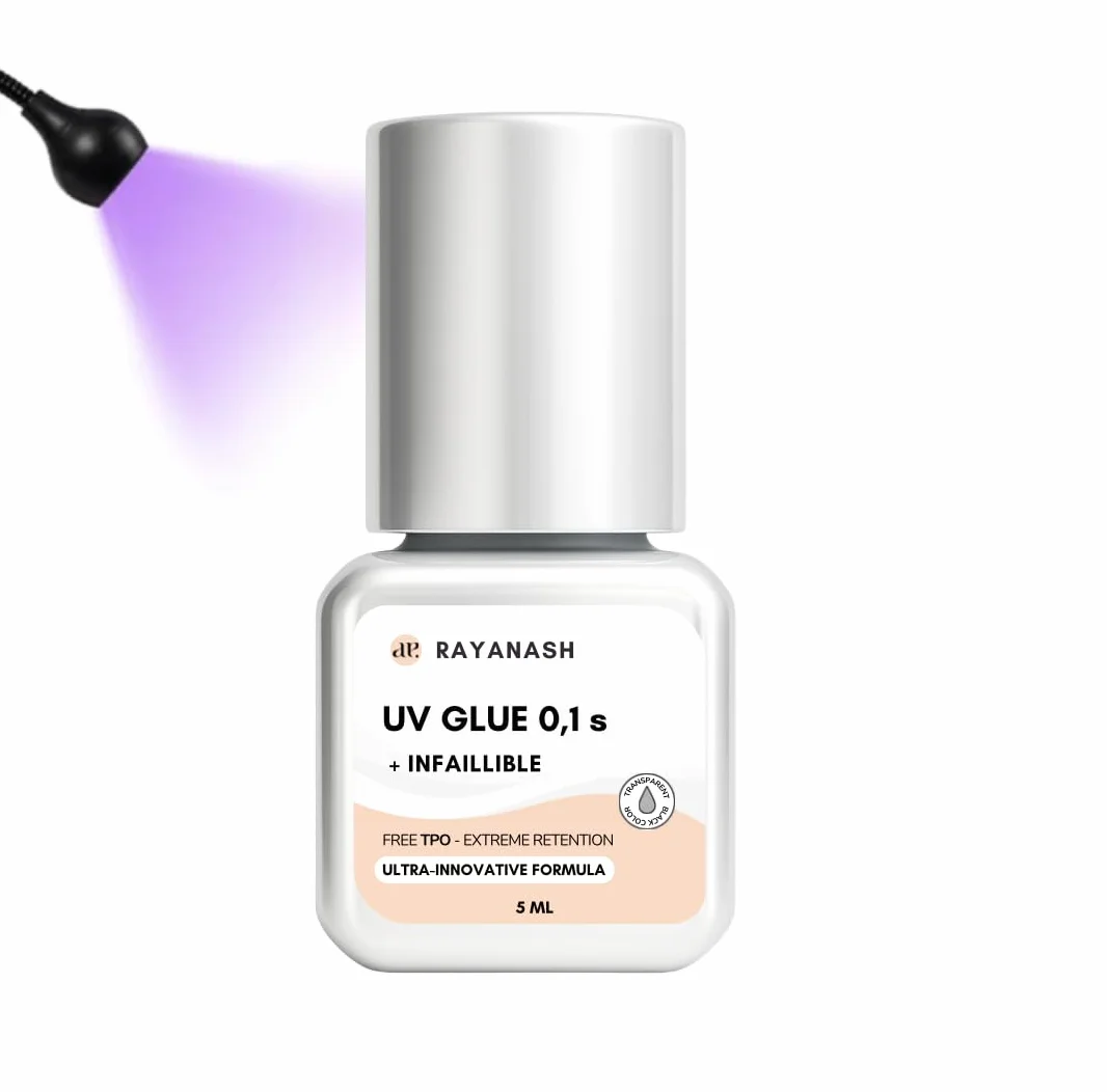 Colle UV pour extensions de cils en 0,1 seconde - Étanche jusqu'à ce que les cils tombent - Seule une utilisation professionnelle doit être utilisée avec une lumière UV (5 ml transparent black)