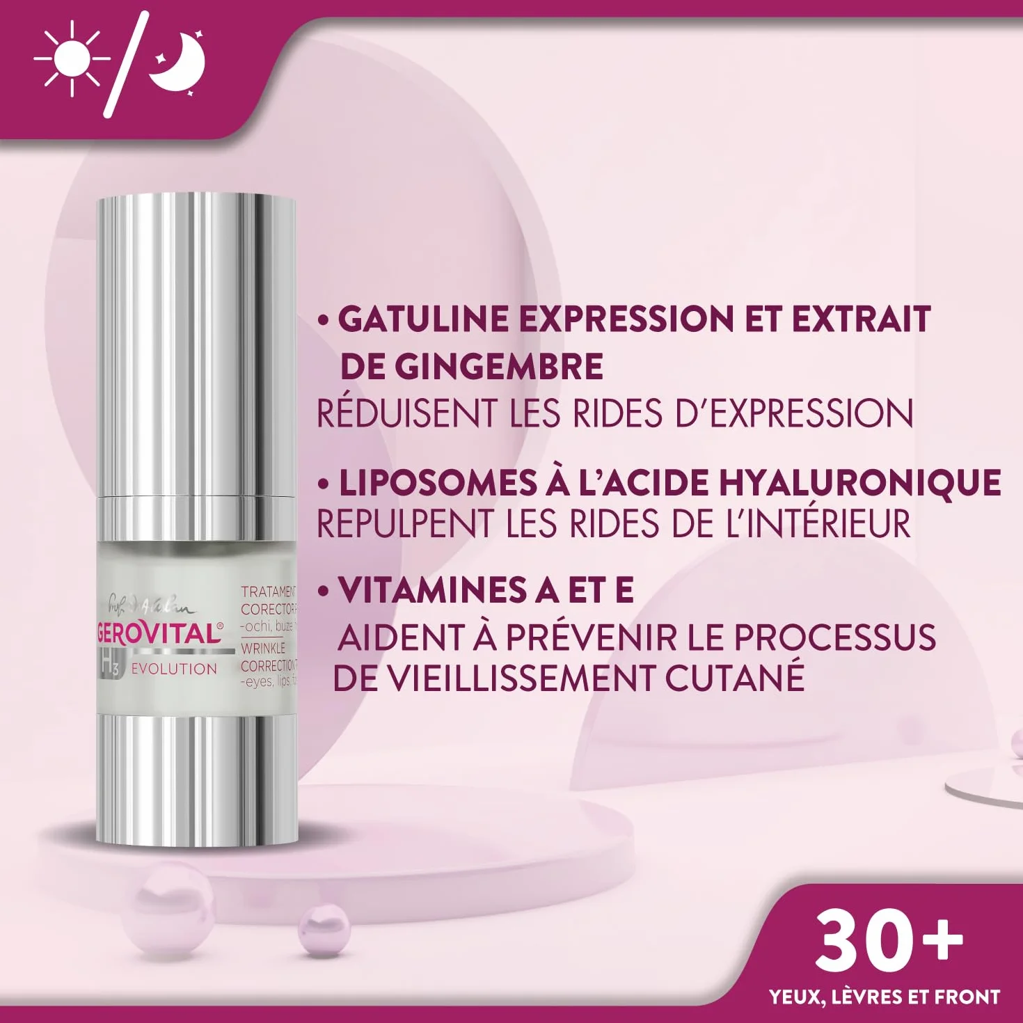 Gerovital H3 Evolution Sérum Anti Rides Contour des Yeux 15 ml Acide Hyaluronique Vitamines A et E