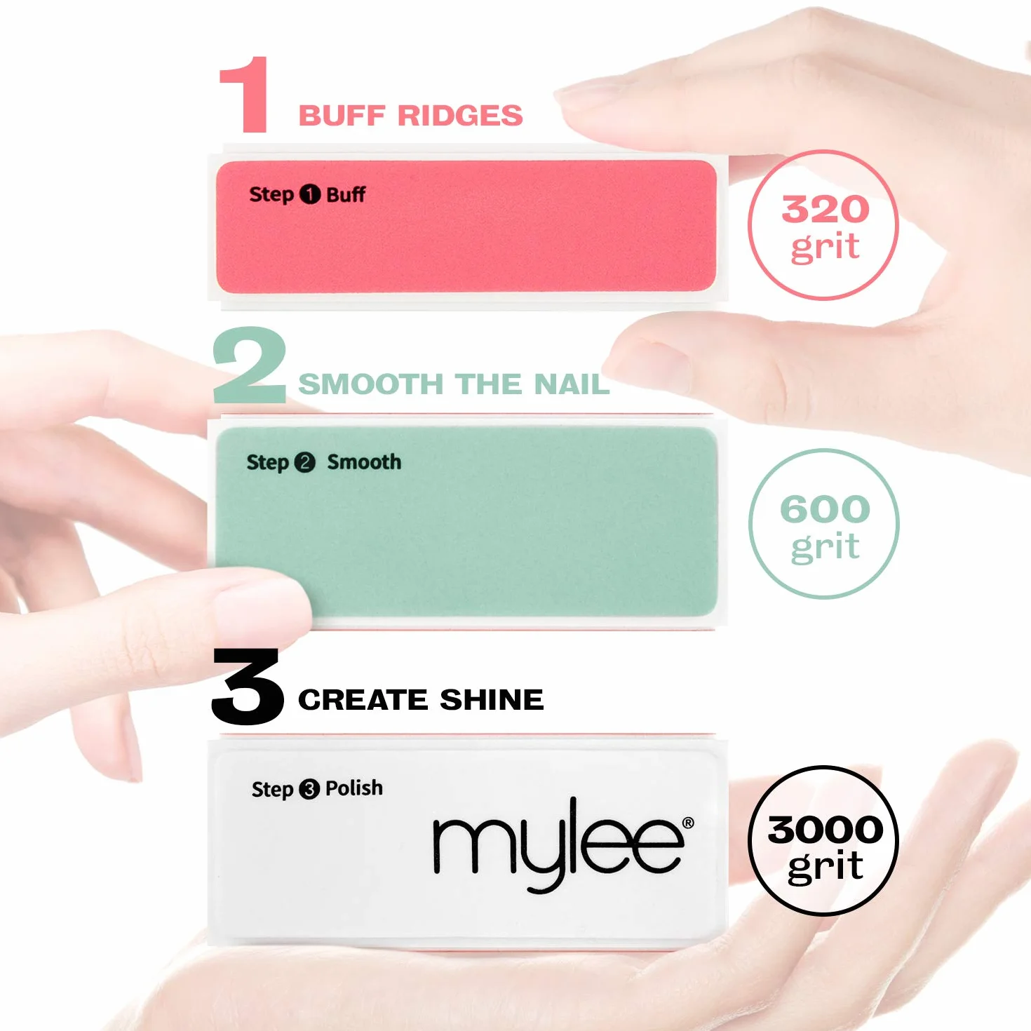 Mylee Bloc Polissoir 3 Faces 320/600/3000 Lime Ponçage Manucure Professionnelle pour Vernis Semi-Permanent & Ongles Acryliques