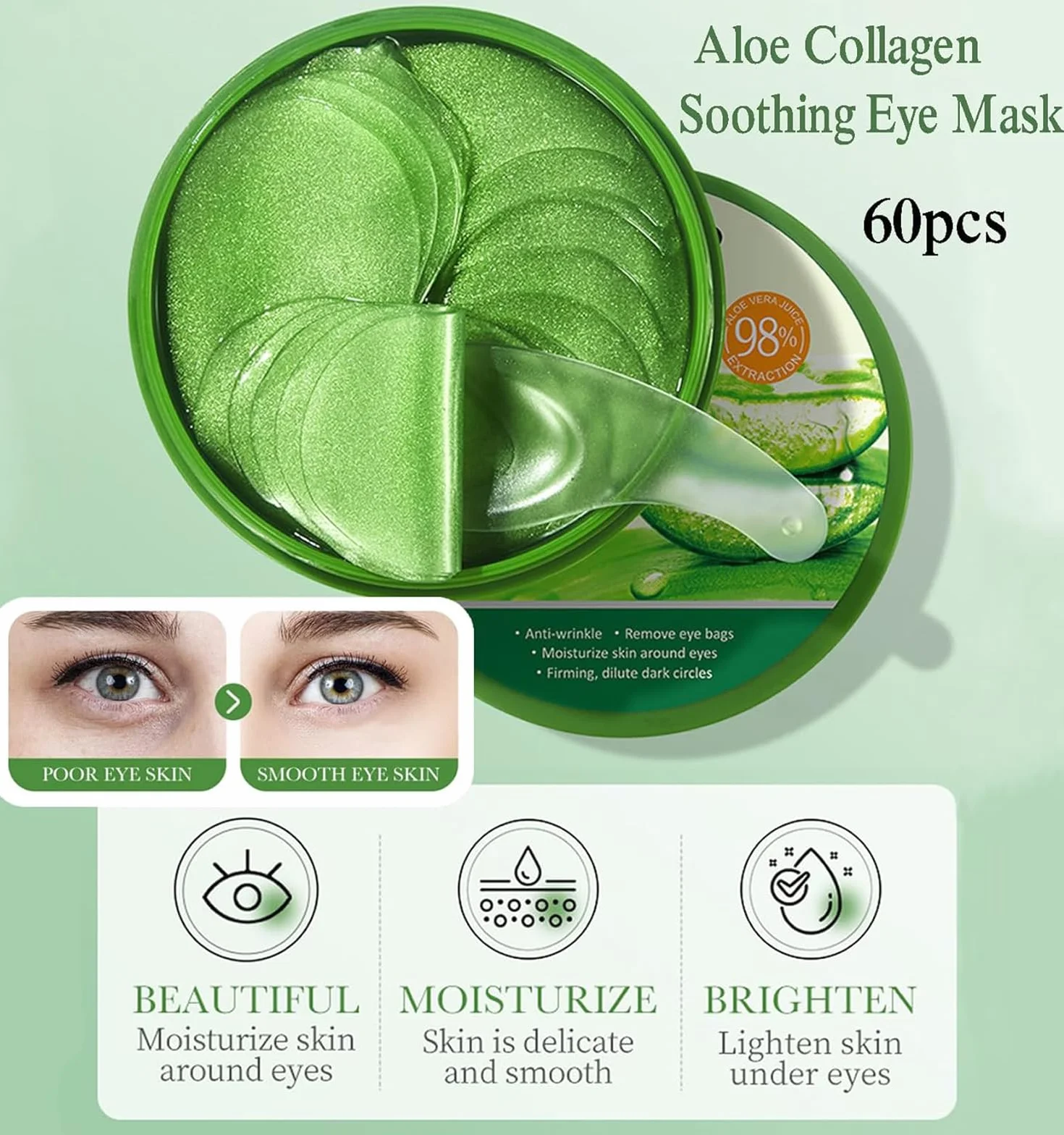 Aloe Vera Patch Yeux Anti Cernes Hydratant Anti-âge 60 Pièces