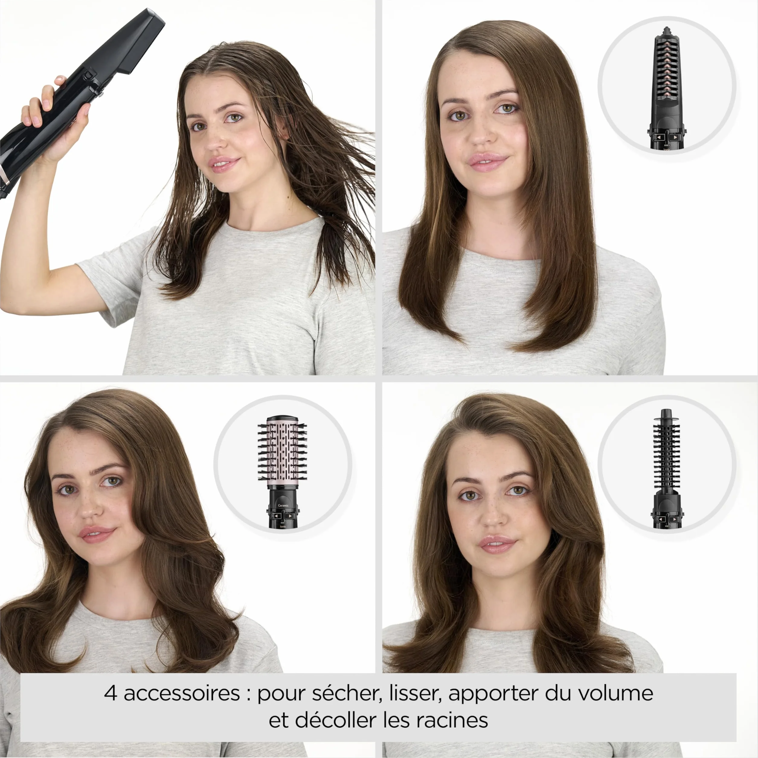 BaByliss AS200E Brosse soufflante rotative ionique sèche lisse style 4 accessoires Noir