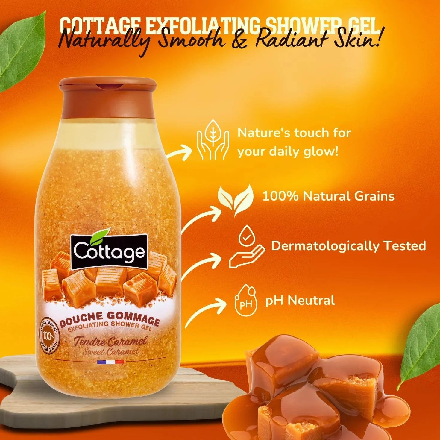 Cottage Douche Gommage Tendre Caramel Grains Exfoliants 100% Naturels 270 ml