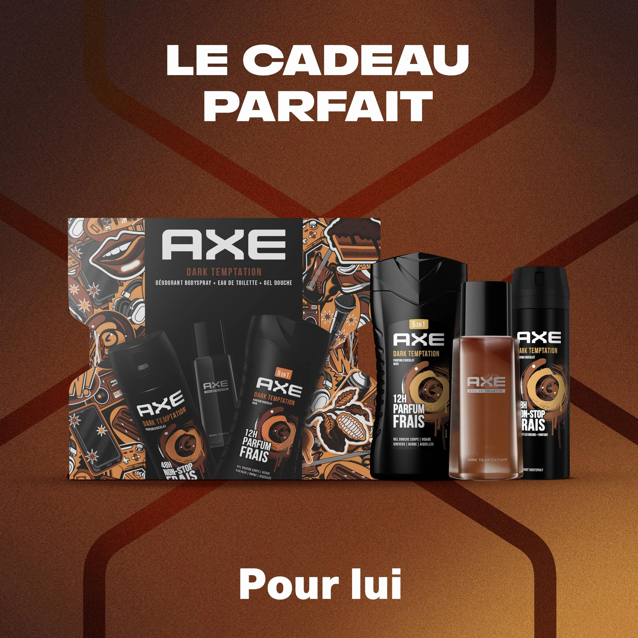 Axe Coffret Homme Dark Temptation Déodorant, Eau de Toilette Gel Douche x1