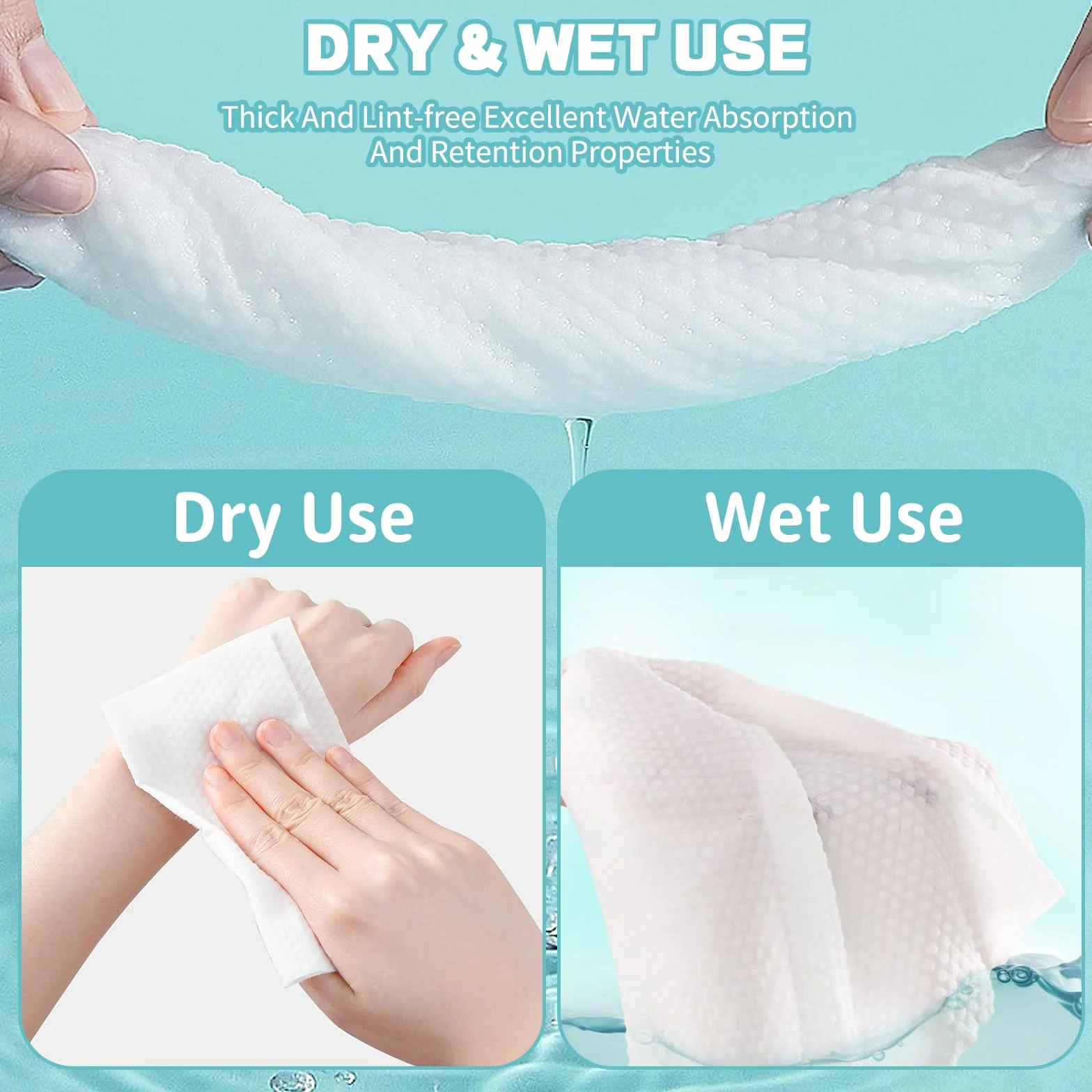 Serviettes Jetables Visage 100 Pièces Coton Doux Biodégradables Démaquillant Nettoyage