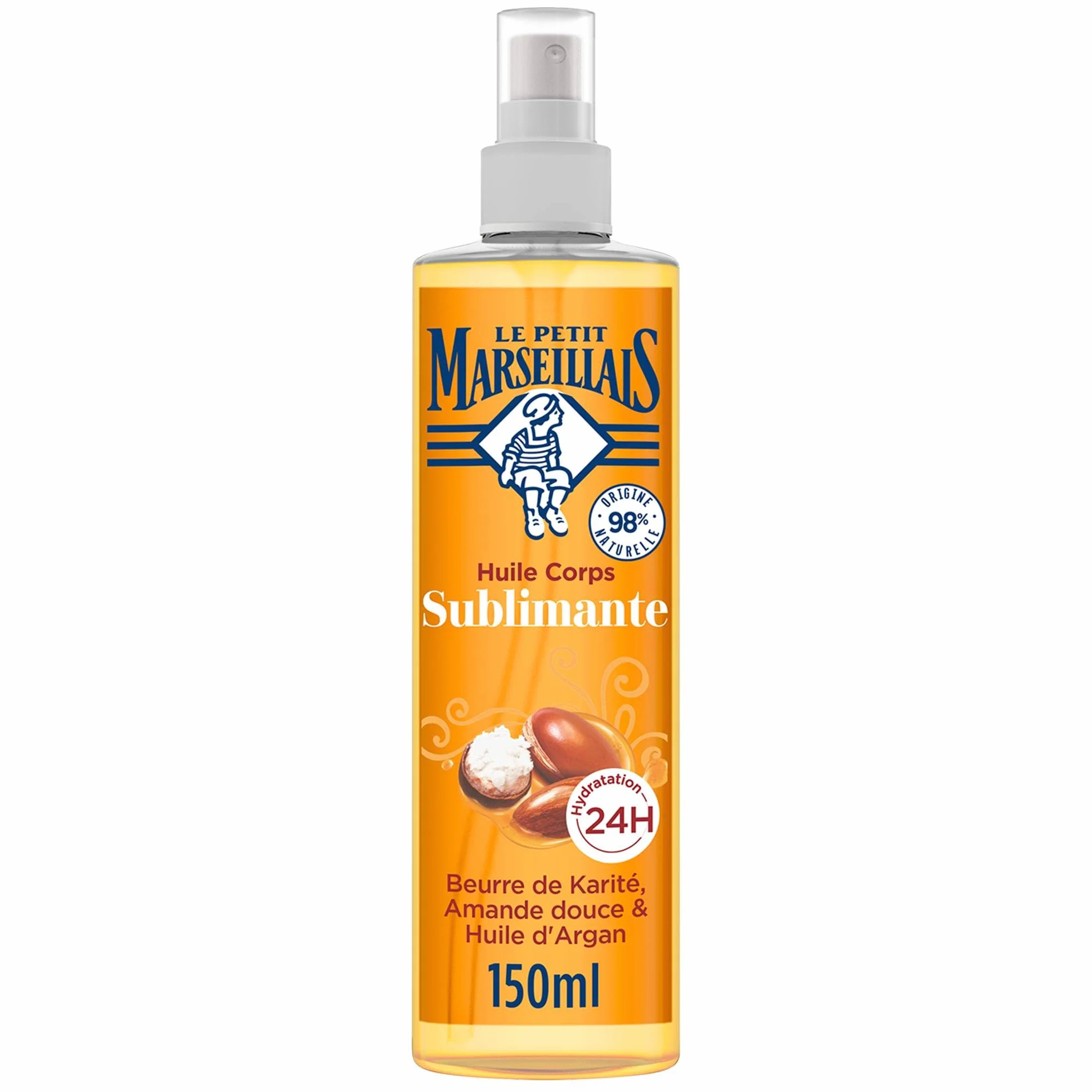 Le Petit Marseillais Huile Corps Sublimante Vaporisateur 150 Ml Soin Corps Hydratation 24H Beurre de Karité Amande Douce Huile d'Argan