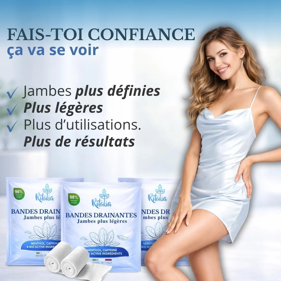 Ritalia 3x Bandes Froides Jambes Drainantes Anticellulite Effet Froid Jambes Lourdes Rétention d'Eau