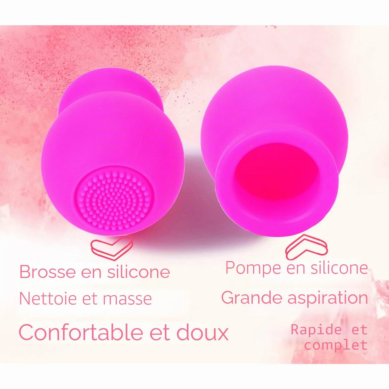 Appareil Plus Pulpeux pour les Lèvres, Rehausseur de Lèvres Beauté Plus Grande Bouche Rapidement Visage Propre Massage Pompe à Lèvres en Silicone avec Brosse(rose)