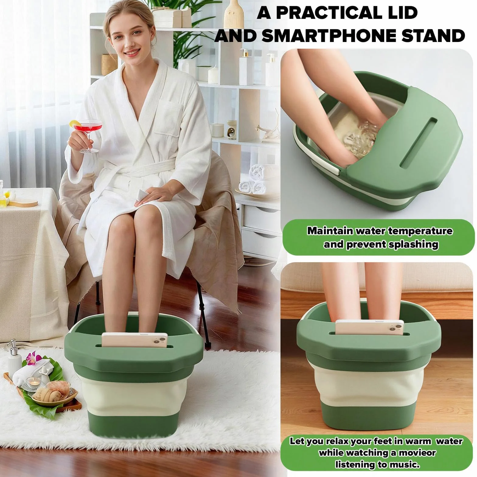 Baignoire pliable 10 en 1 avec fonction massage, limes à pieds en acier inoxydable et râpe pour callosités, bain de pieds pour pédicure professionnelle, bain de pieds bouillonnant pour soulager