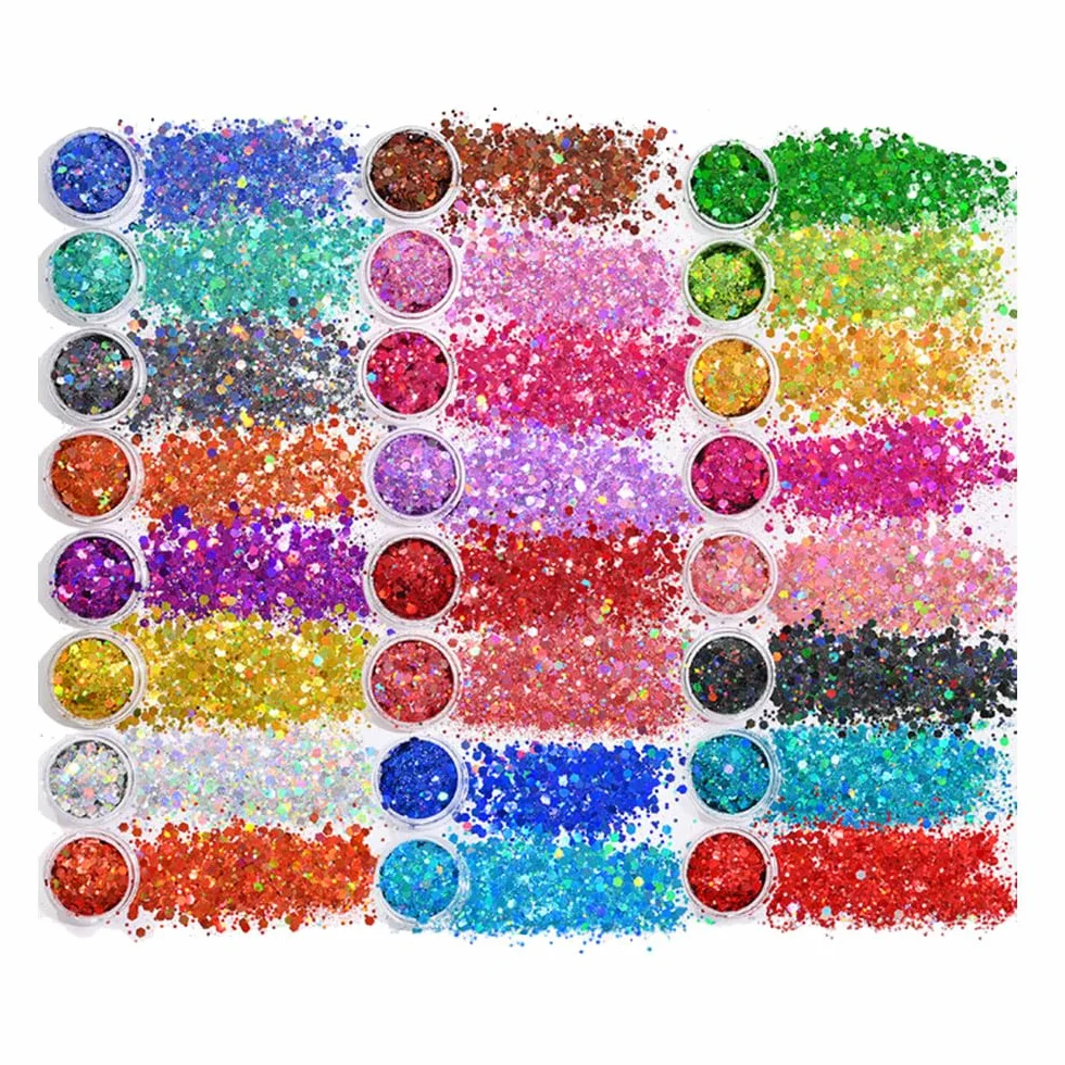 Paillettes pour ongles et maquillage yeux, 24 couleurs holographiques épaisses, lot art de l'ongle fête
