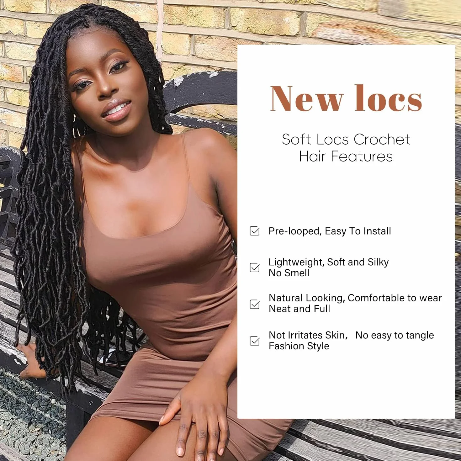8 Packs Faux Locks Crochet Braids Meches Soft Locs Meches Pour Tresses Africaine Faux Locs Crochet Hair Meches Bouclees Pour Tresses (#1B, 60.9 CM(Lot de 8))