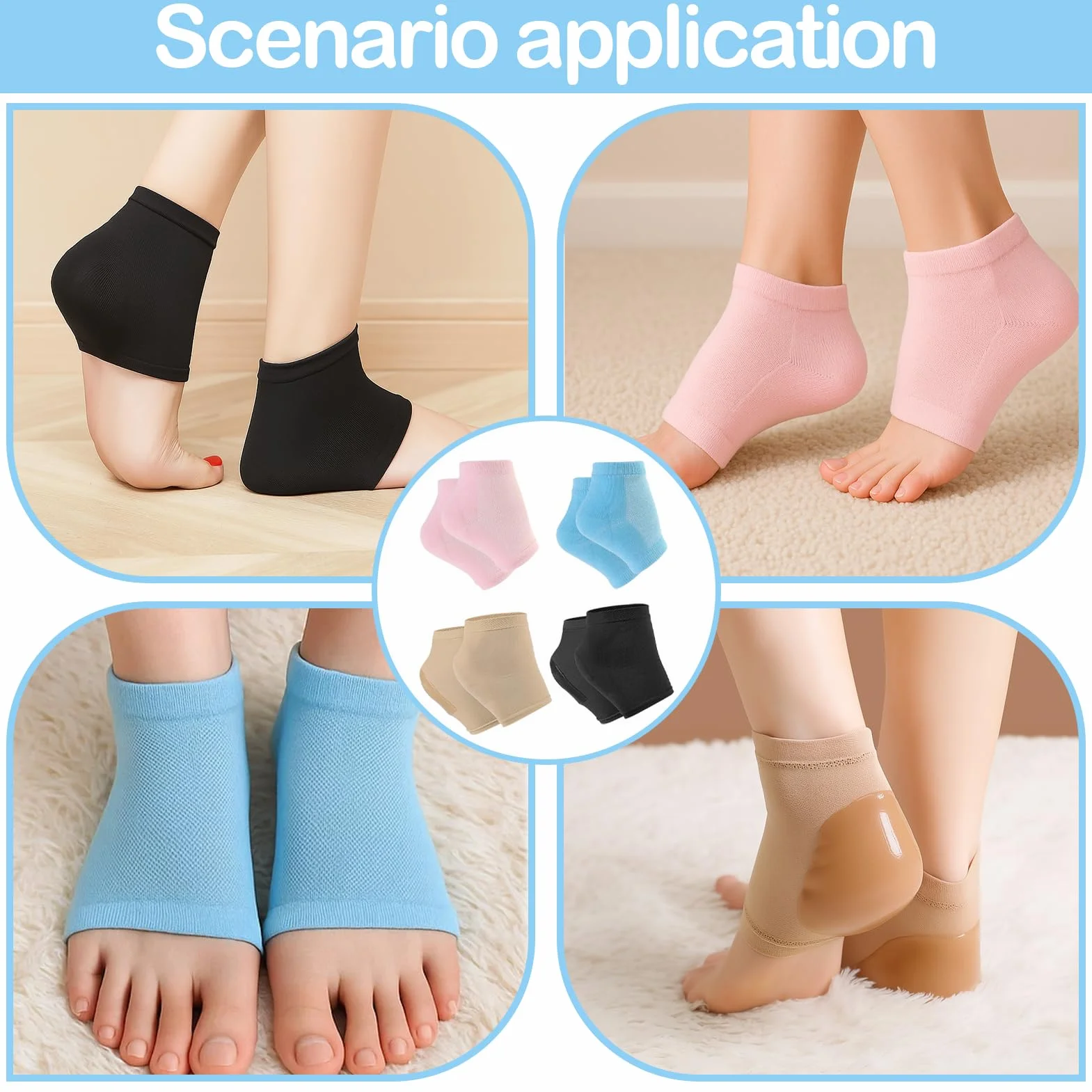 Chaussettes Hydratantes Silicone 4pair Peaux Soulager Douleurs Talon Hommes Femmes