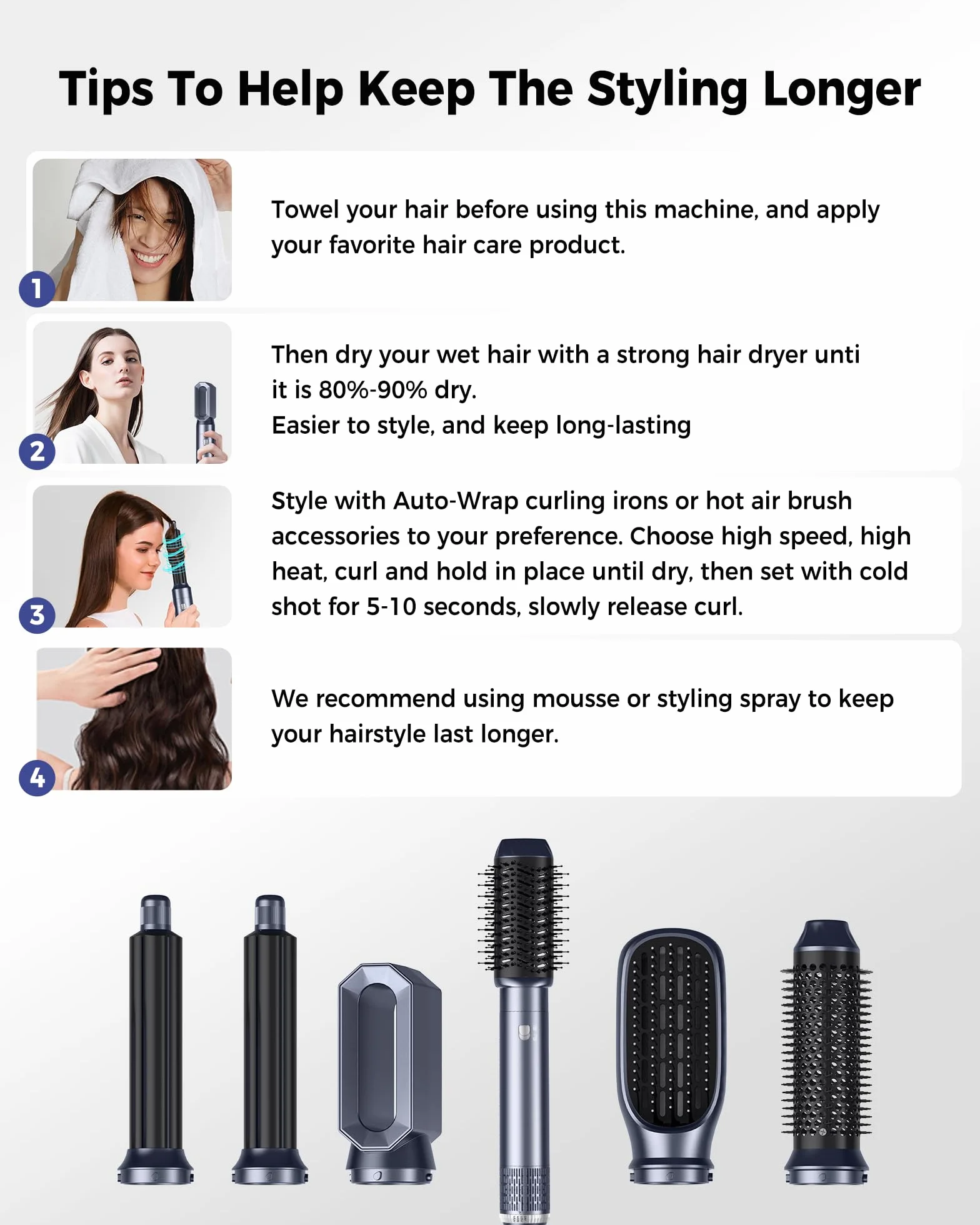 Airbrush 6 en 1 Hair Styler Air Styler Sèche Cheveux Brosse Soufflante Fer à Boucler Lissant