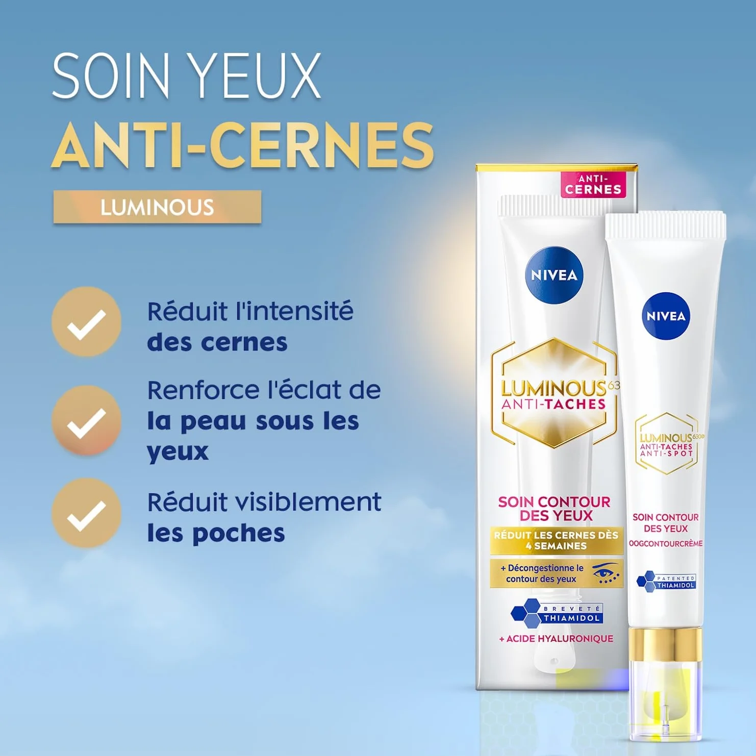 NIVEA Luminous 630 Soin Contour des Yeux Anti-Cernes & Poches Acide Hyaluronique Caféine 15 ml