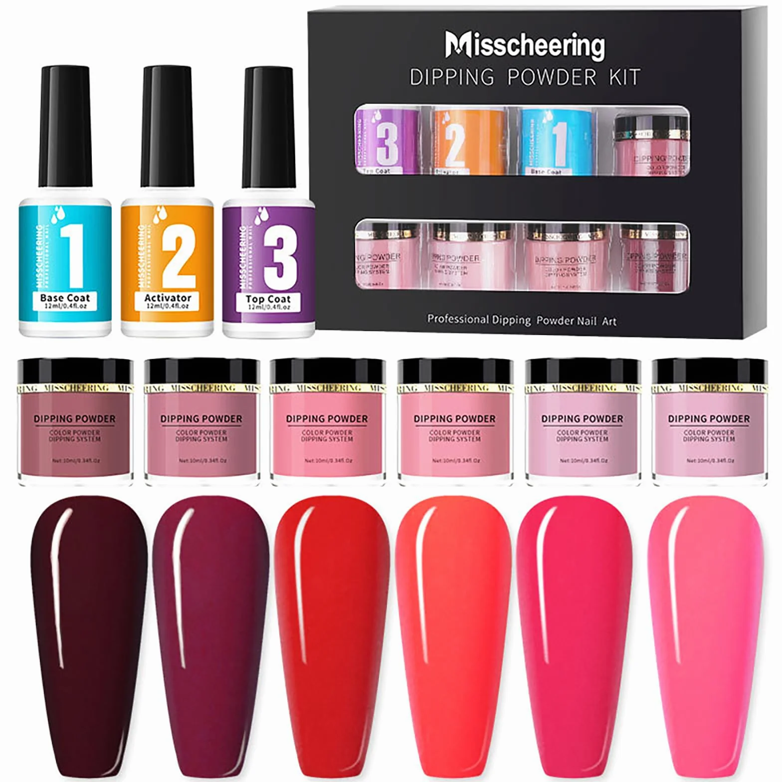 RoseFlower Dipping Powder Nails Kit 6 Couleur Nue Poudre Ongle Rouge Violet Base Top Coat Ensemble Français