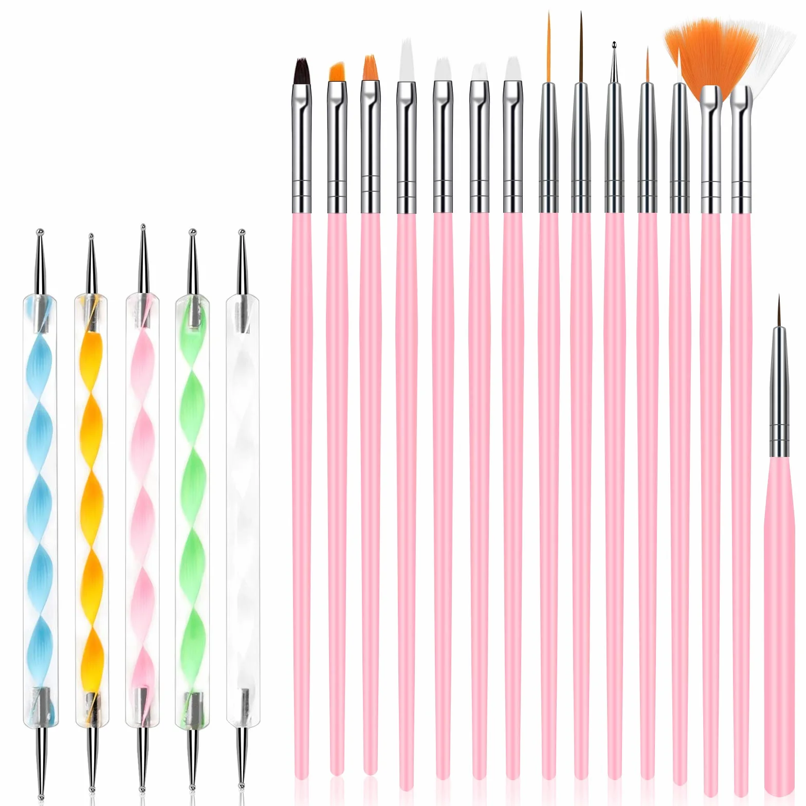 Ensemble de Pinceaux à Ongles Nail Art, 20 Pièces Pinceau pour Gel UV et Acrylique