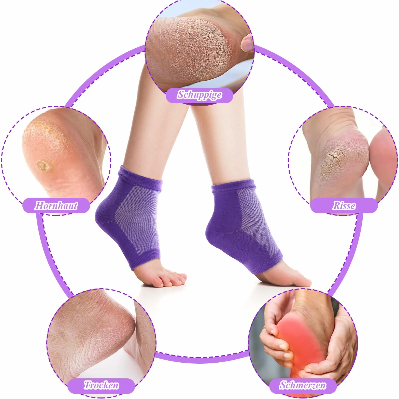 Chaussettes hydratantes en gel lot de 5 paires sans orteils doublure gel pour callosités
