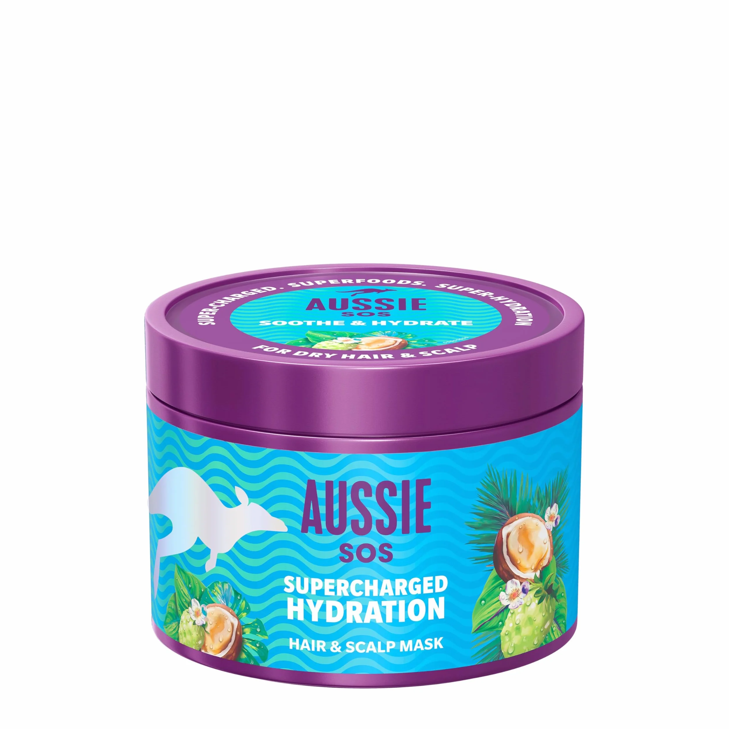 Aussie SOS Hydratation Surpuissante Masque Cheveux Cuir Chevelu 500ml Apaise Réhydrate 100 Heures Hydratation Formule végane