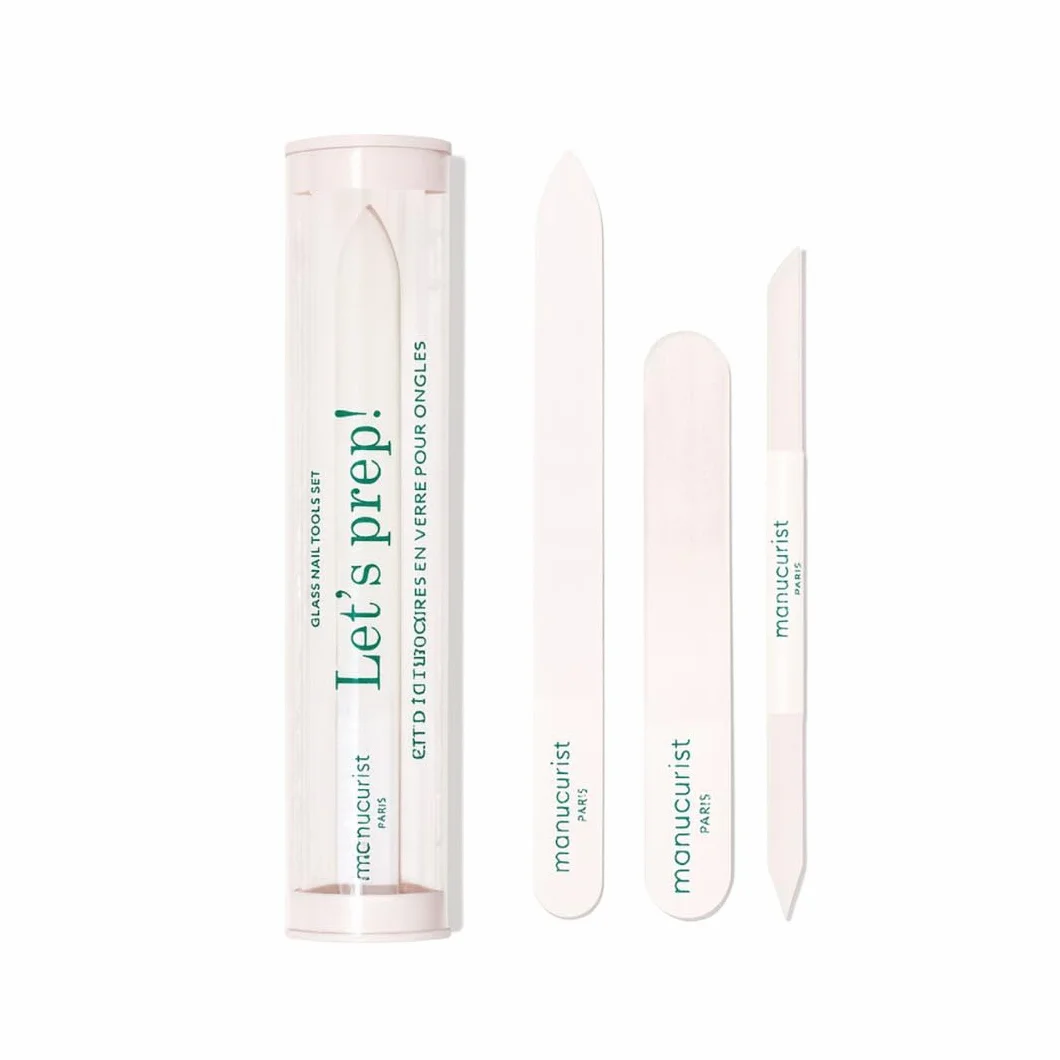 Manucurist Trio Coutellerie - Coffret Tube Exclusif: 1 Lime à Ongles, 1 Polissoir & 1 Pousse Cuticules en Verre - Accessoires Professionnels - Set Préparation Ongles - Made in France
