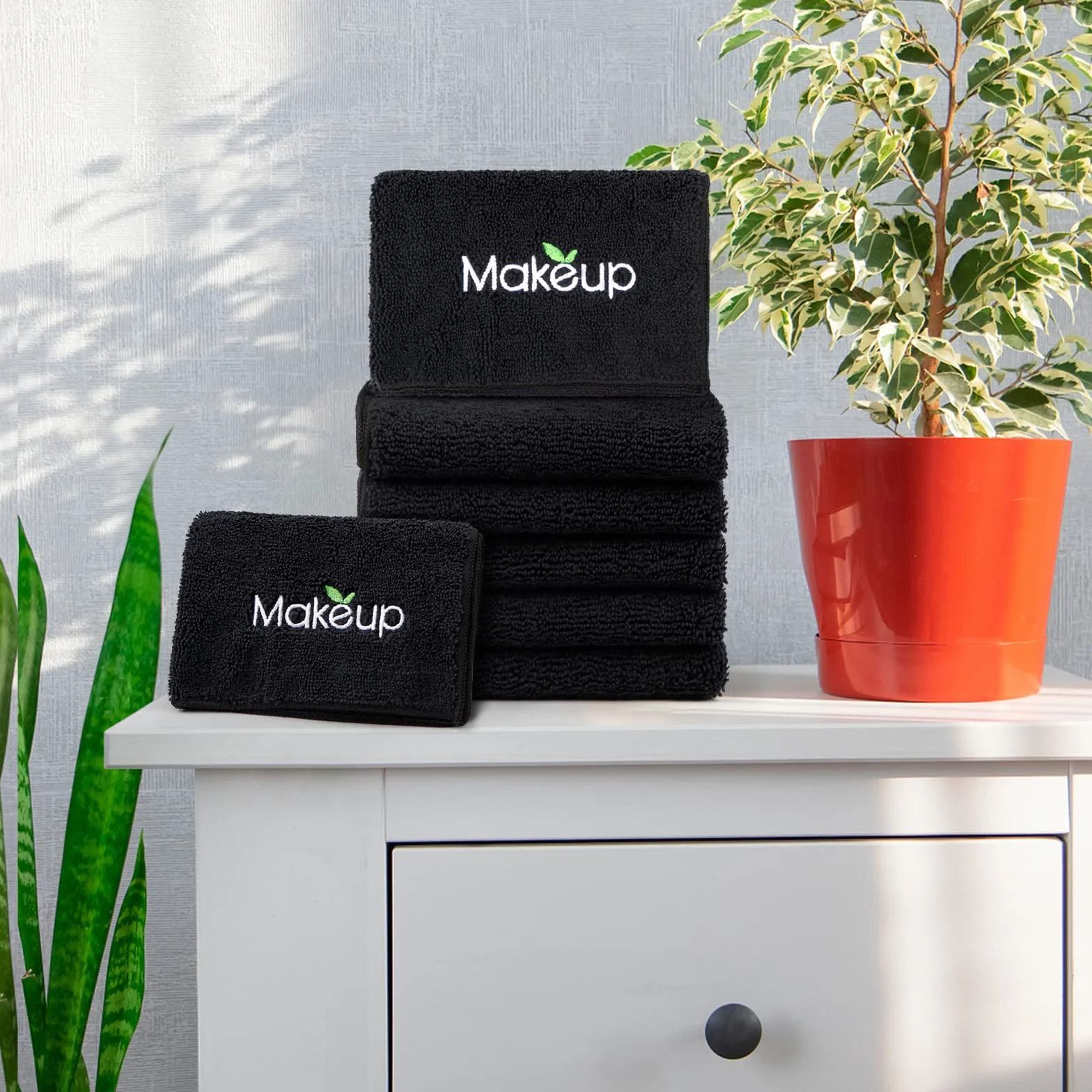 Lot de 6 chiffons démaquillants en microfibre 33 x 33 cm Noir serviettes visage nettoyage