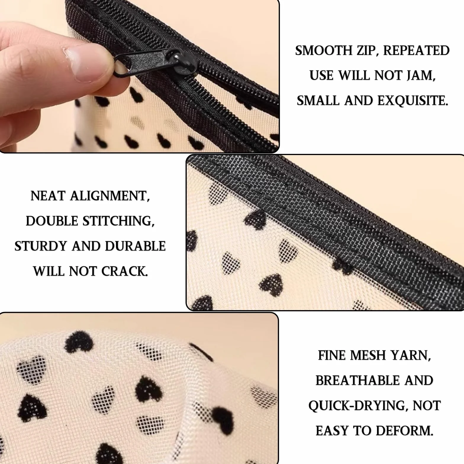 Petit Trousse de Toilette Imperméable Noir & Beige Mini Pochette Maquillage Voyage