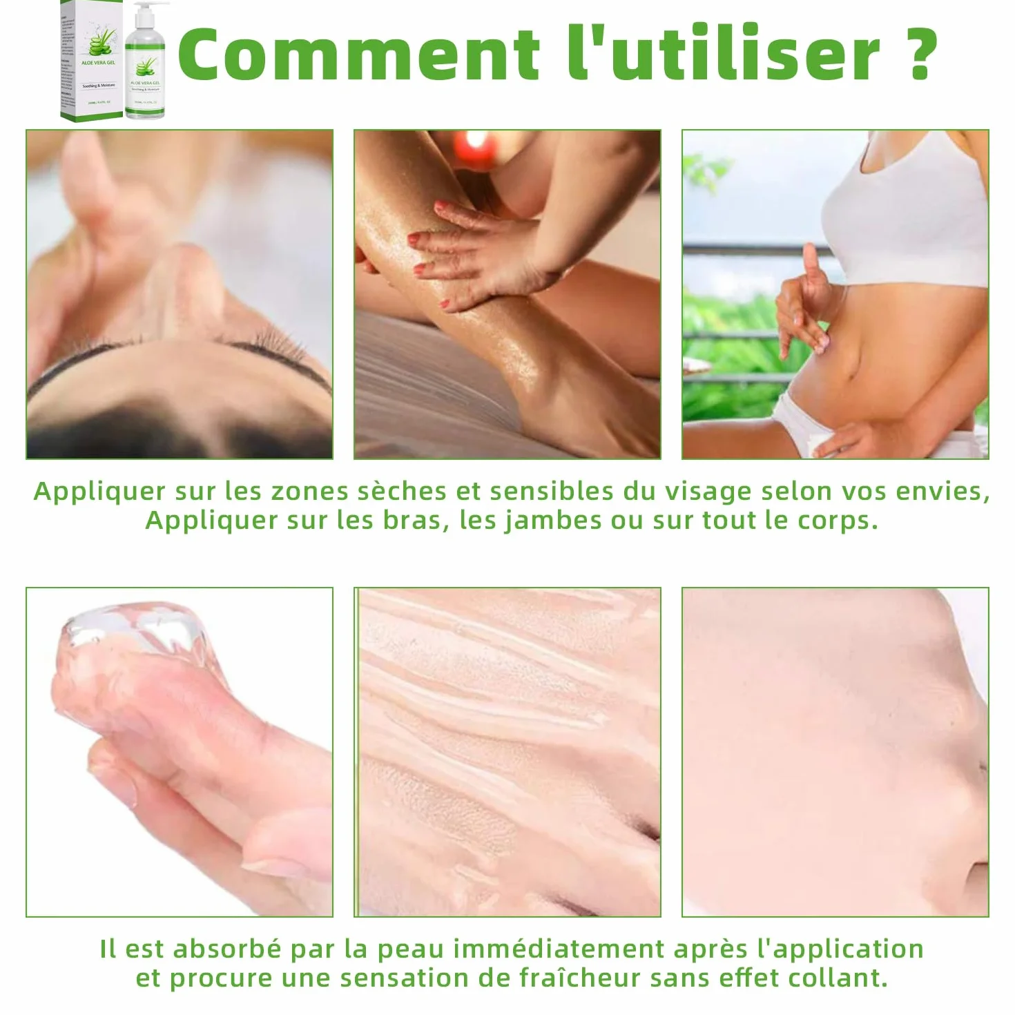 Gel d'Aloé Vera Bio Pur 280ml Hydratant Visage Cheveux Corps Après Soleil