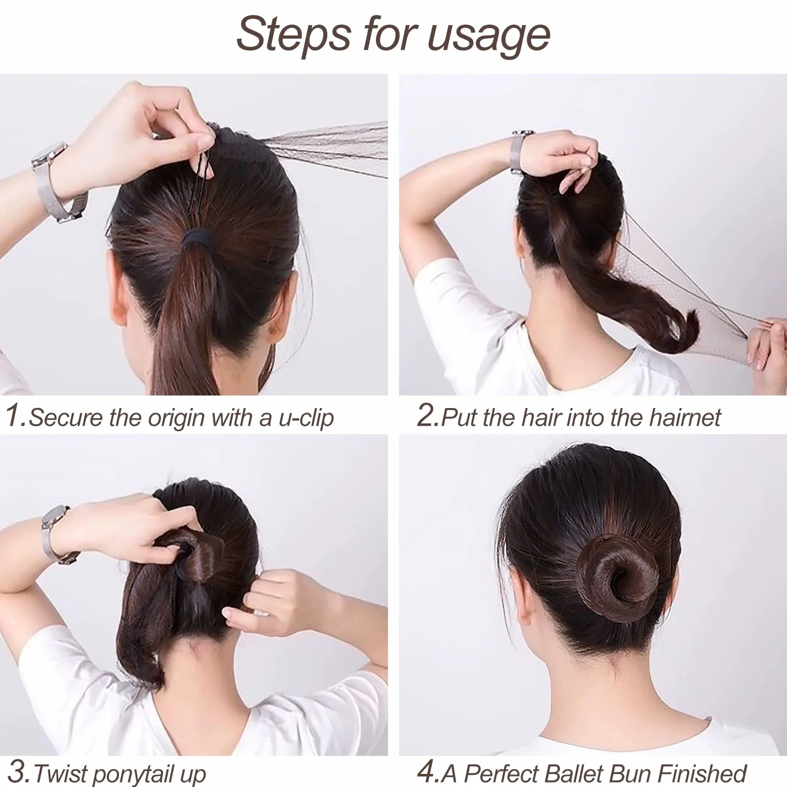 Filet Chignon 24 Pièces Filets À Cheveux Élastiques Invisibles 10 Pcs U Forme Pince Bord Maille Ballet Danse Marron