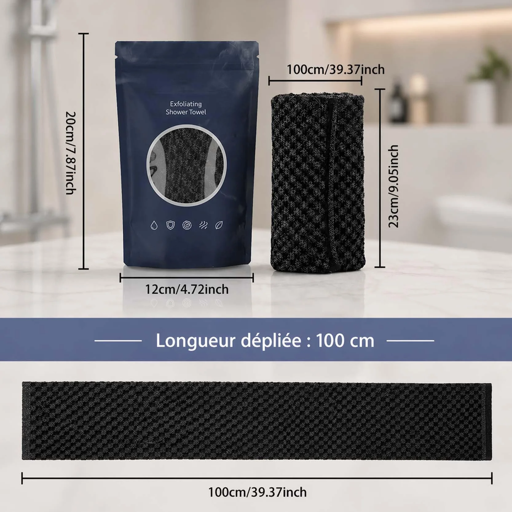 Serviette De Douche Exfoliante Ecovia, Exfoliation Douce, Séchage Rapide, 2 Pièces