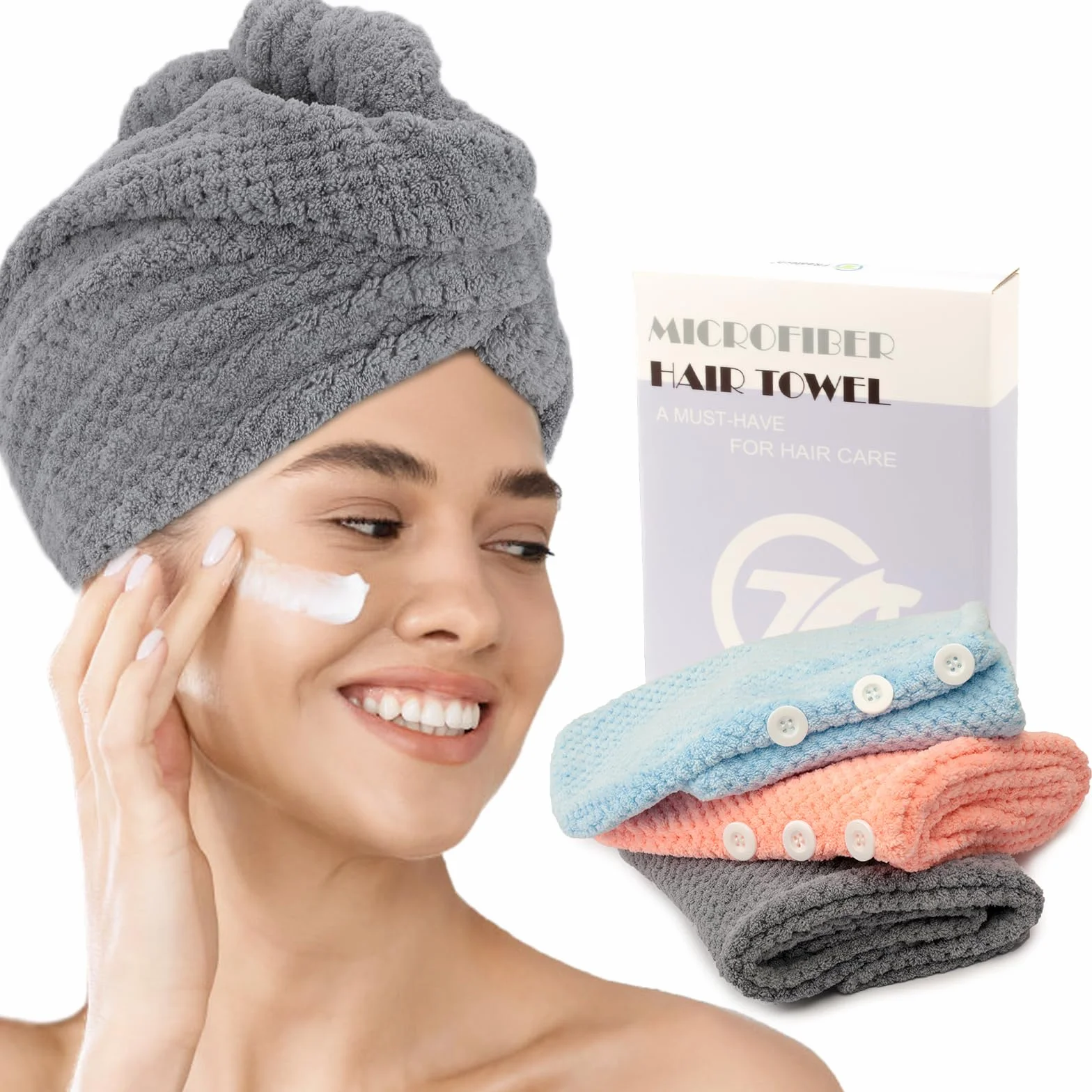 FREATECH Lot de 3 Serviettes en Microfibre pour Cheveux, Turban Anti-frisottis, Super Absorbantes