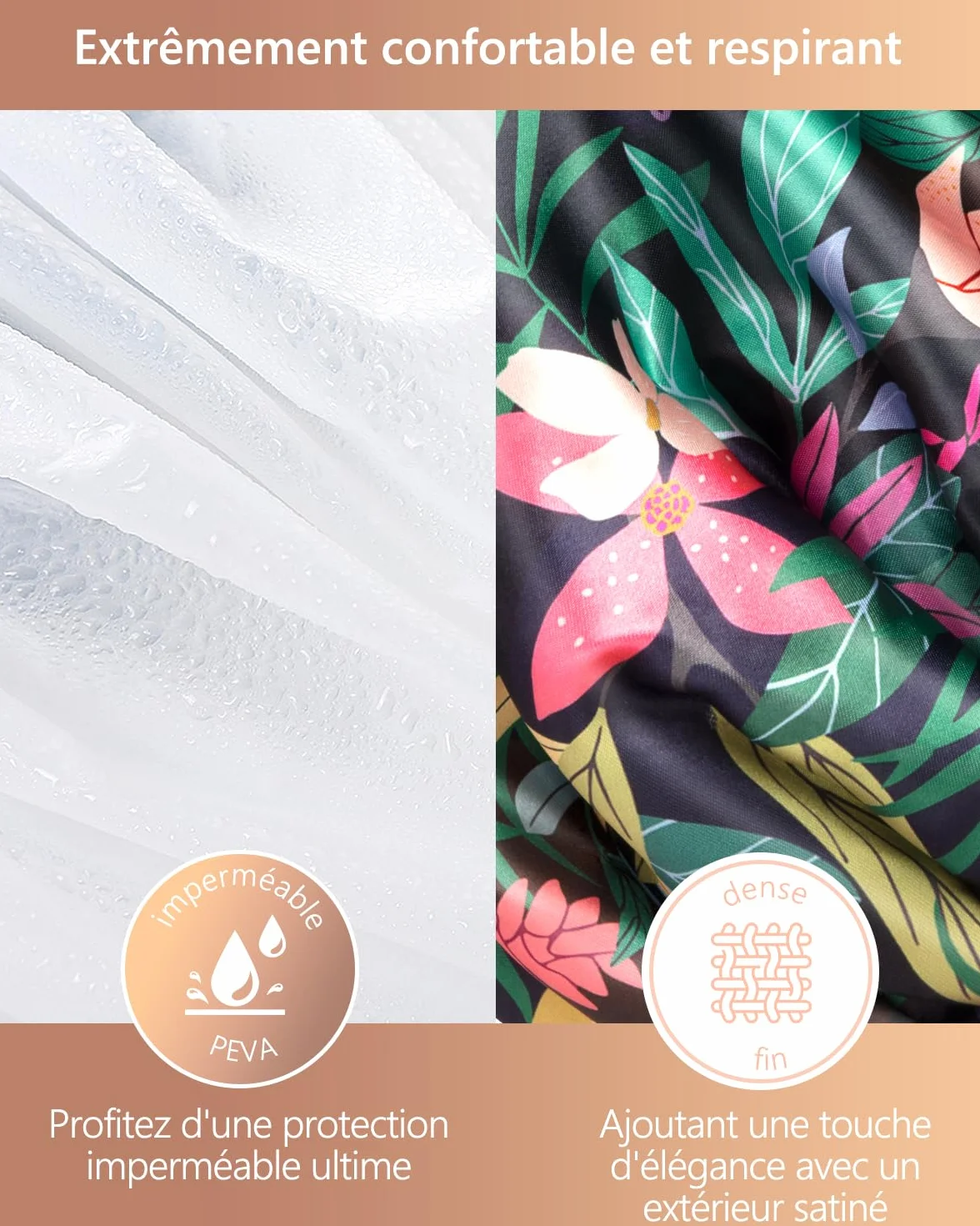 Bonnet de Douche pour Femmes, Imprimé Forêt Tropicale, Imperméable, Élastique, Réutilisable, 2 Pièces