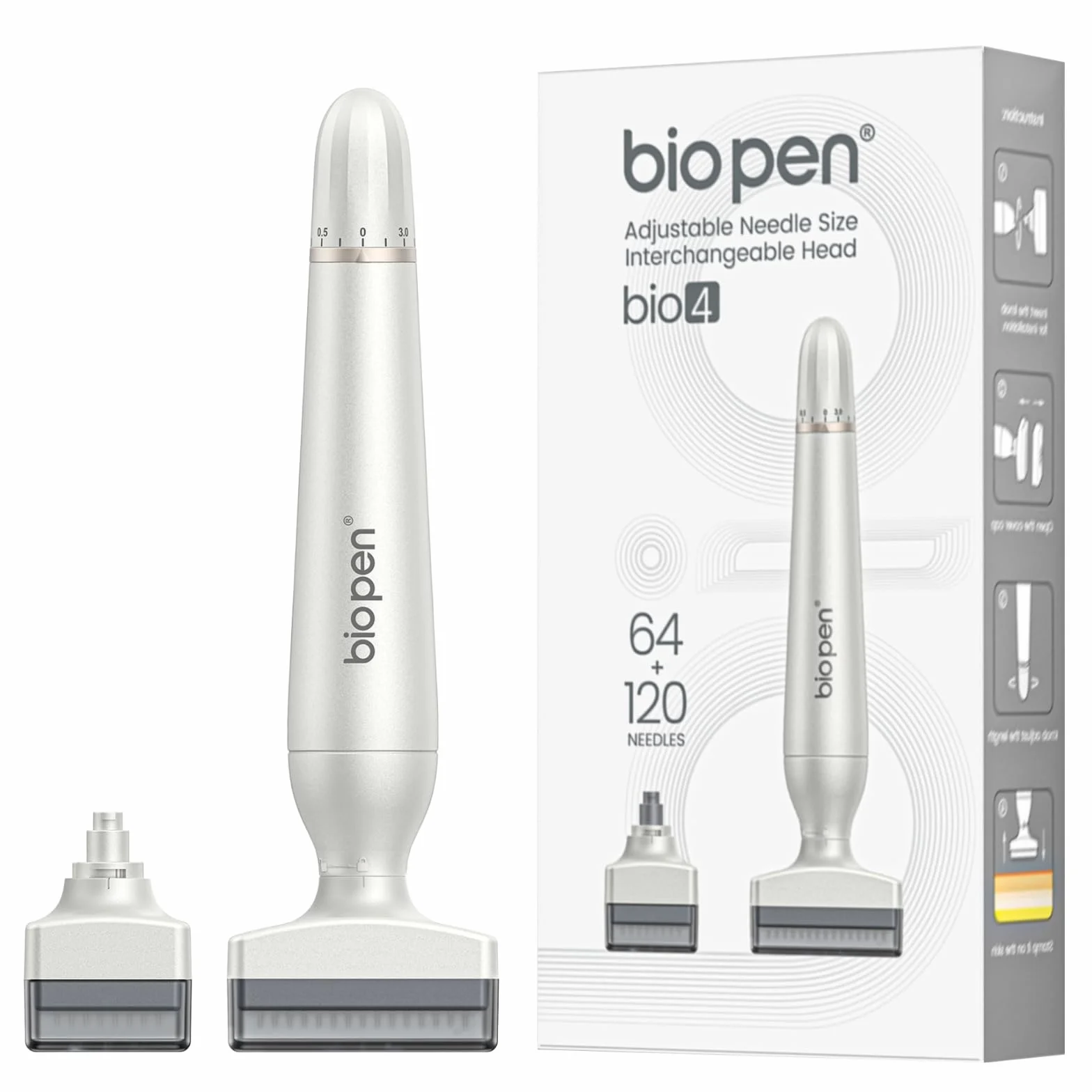 Derma Stamp 0-3mm Réglable, 2 in 1 Dermastamp Cheveux avec 64 Micro-aiguilles+120 Micro-aiguilles, Stimuler la Croissance de la Barbe et Des Cheveux pour Cheveux, Barbe, Visage, Corps