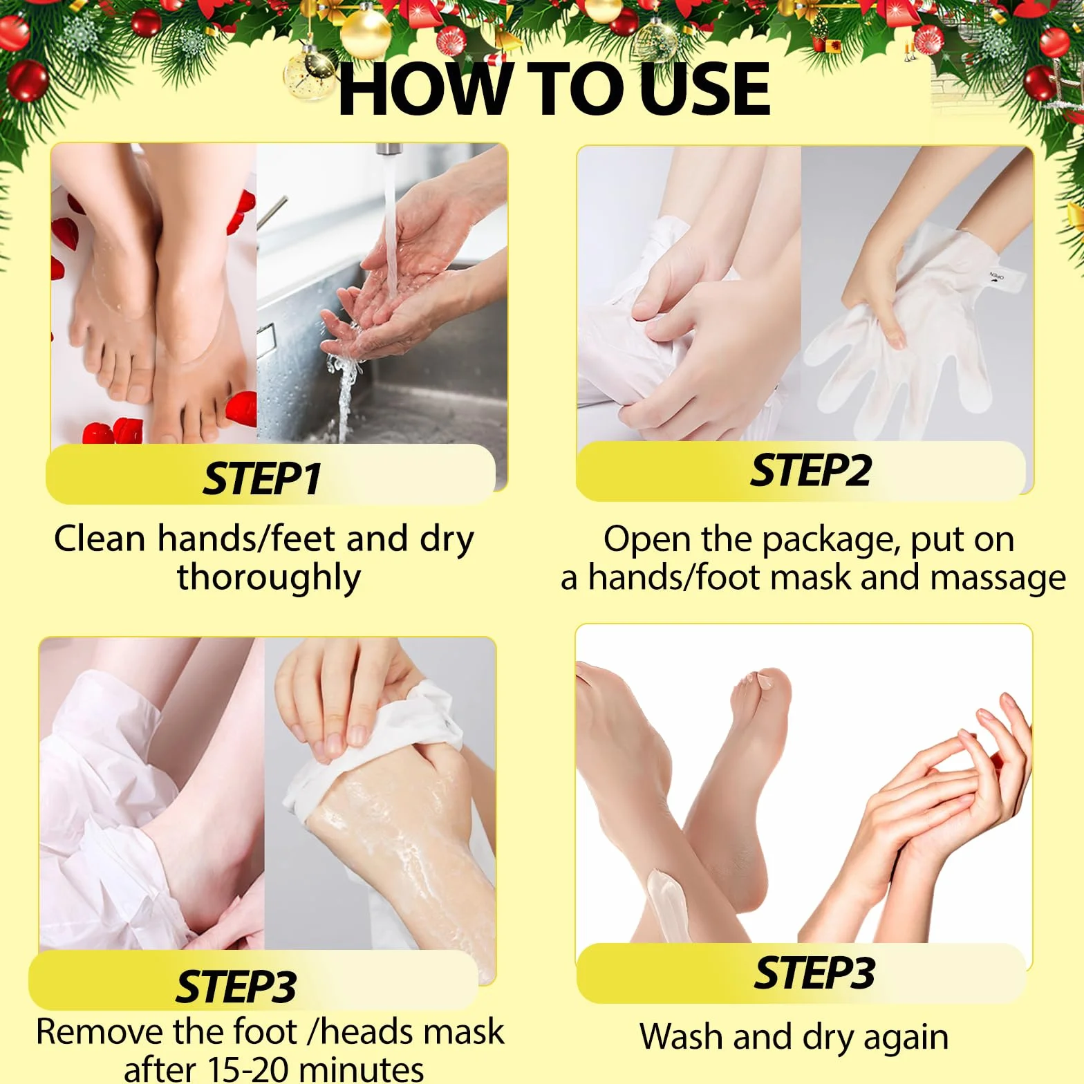 Masques Pieds & Mains Chauffants 4 Pièces, Effet Thermique Relaxant, Soin Hydratant Intense, Anti-Callosités
