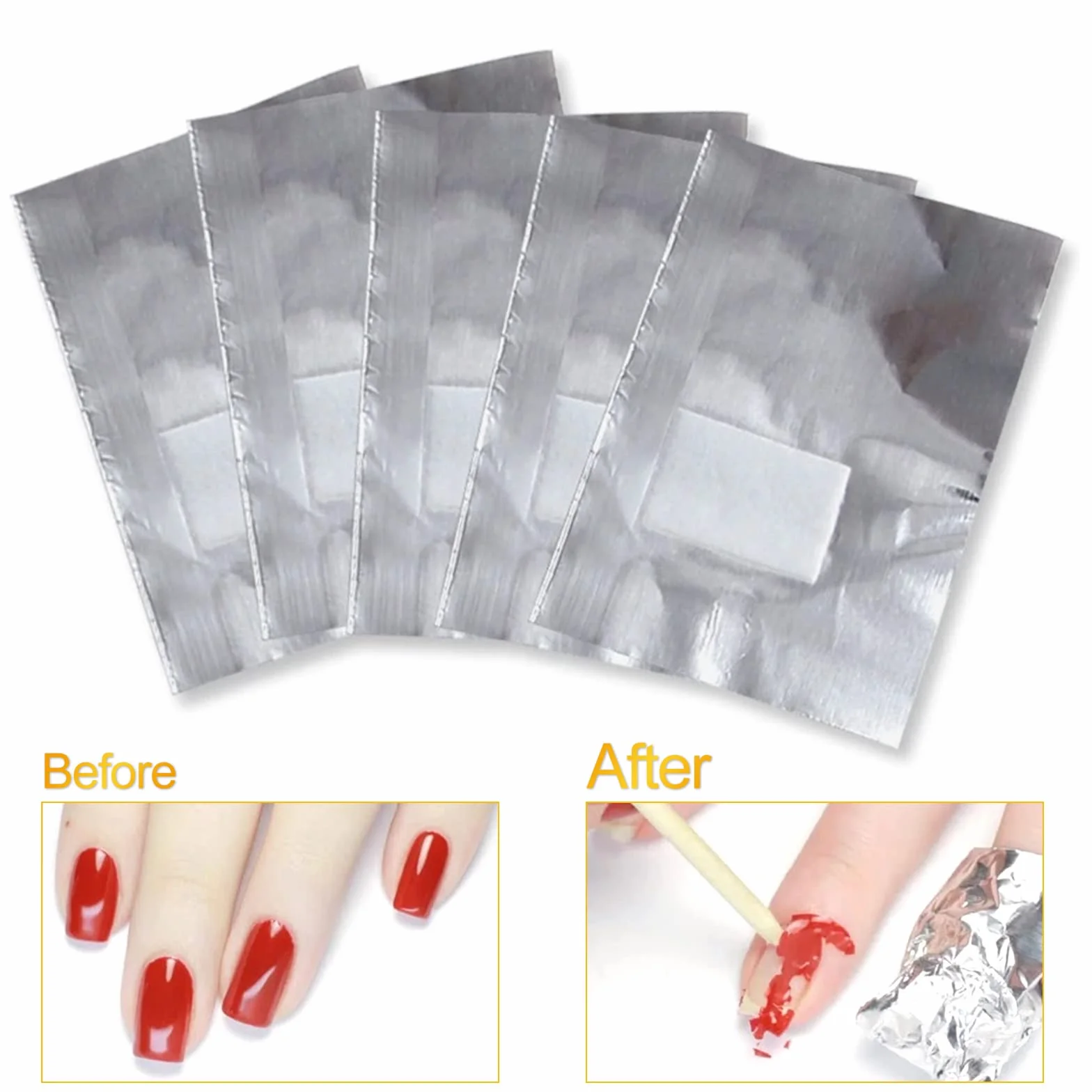 Papillotes en Aluminium 100 Pcs, Feuille d'aluminium Dissolvant pour Vernis Semi Permanent Retirer Gel Ongle Argent