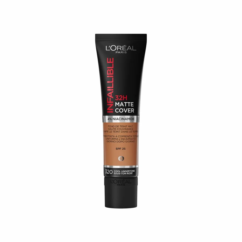 L'Oréal Paris Infaillible 32H Matte Cover Fond de Teint Mat Haute Couvrance Waterproof SPF 25 Teinte 320 Cool Undertone 30 ml