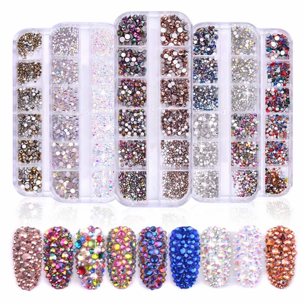 1400 Pièces Strass Cristal Autocollants Pierres Précieuses Adhésif, Acrylique 3D Décorations Ongles Art Accessoire Bijoux
