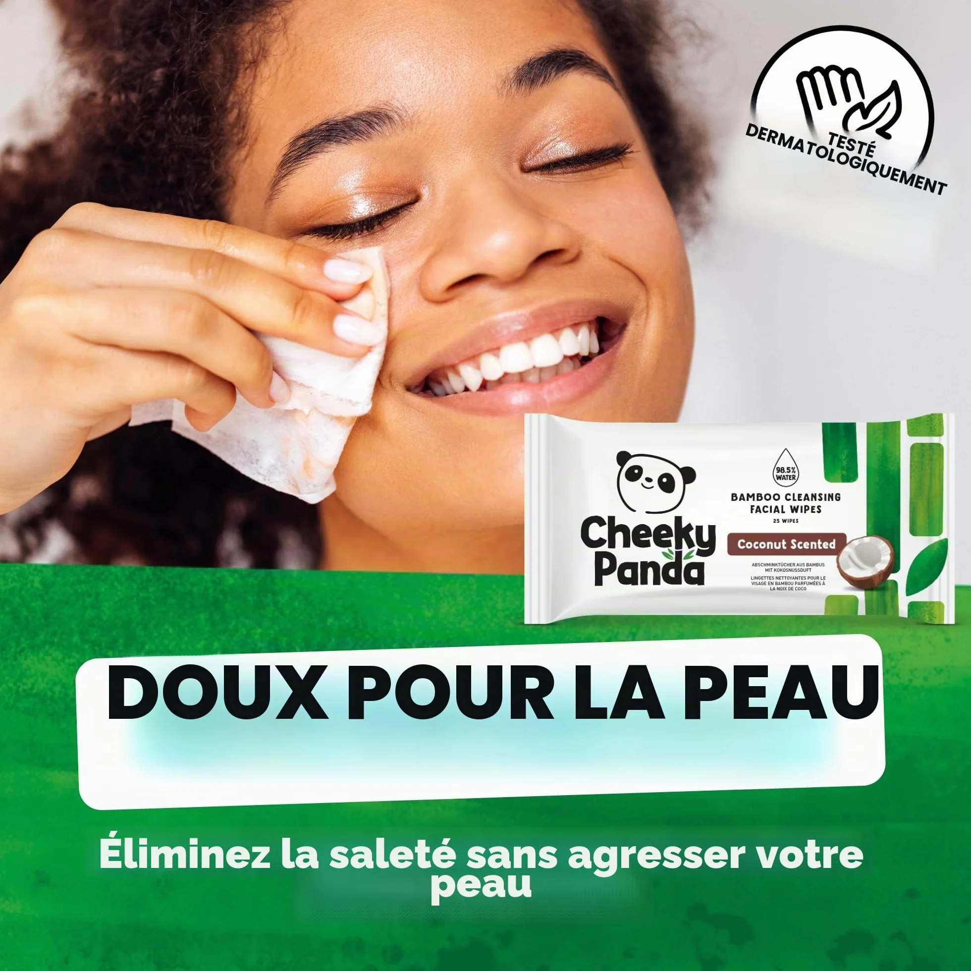 The Cheeky Panda Lingettes Démaquillantes 25 Lingettes Parfum Noix de Coco 100% Bambou