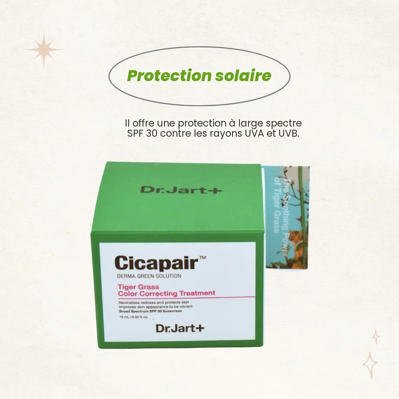 Dr.Jart+ Cicapair Tiger Grass Traitement correcteur de couleur SPF 30 Centella Asiatica Crème cc Soin coréen Taille voyage 1,5 ml
