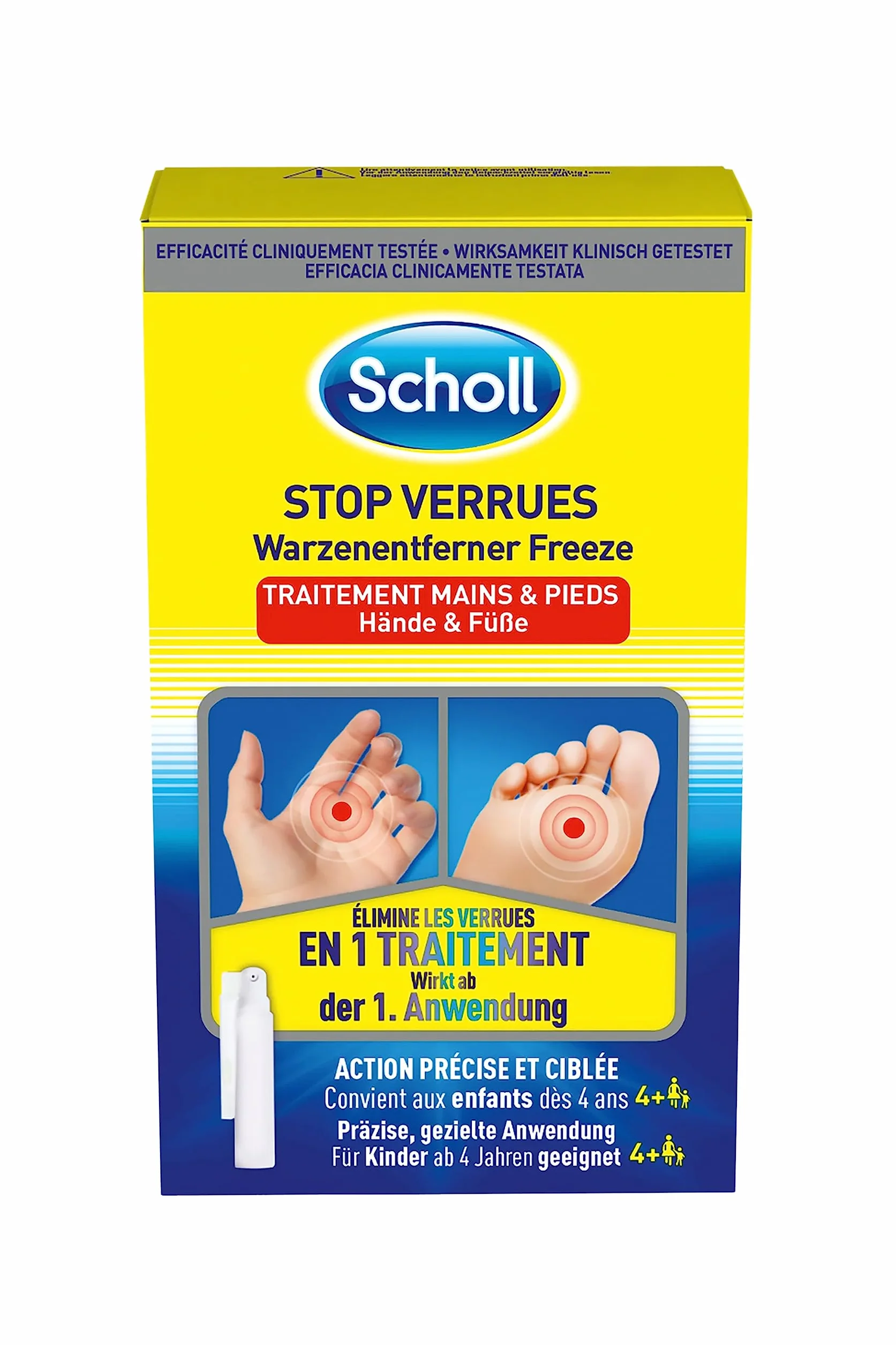 Scholl Traitement Verrues Pieds Mains Cryothérapie Précise Rapide Résultats Première Utilisation Enfants 4 Ans Adultes Action Efficace Méthode Givrante