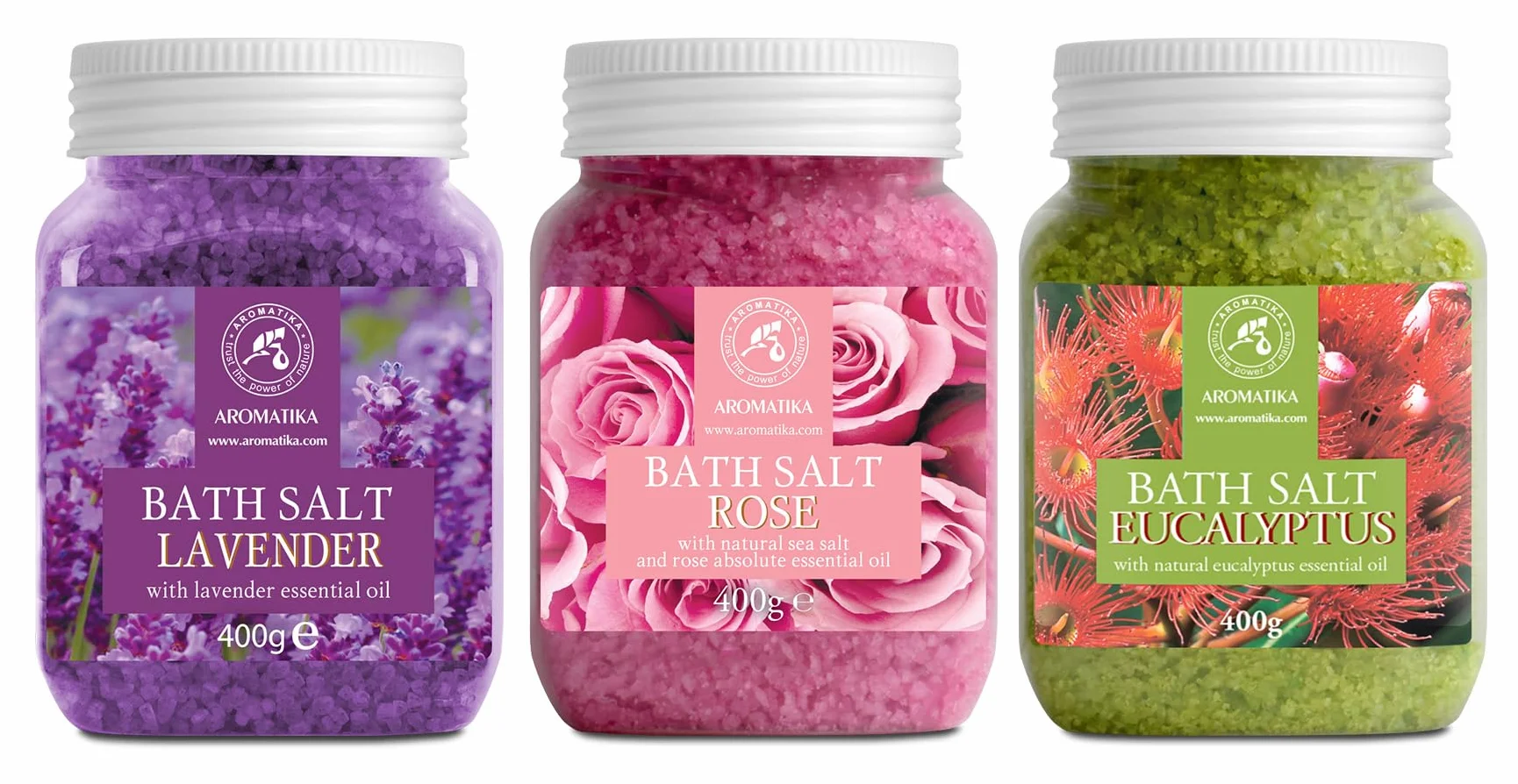 Sels de Bain Set 3x400g Lavande Rosa Eucalyptus Naturelle