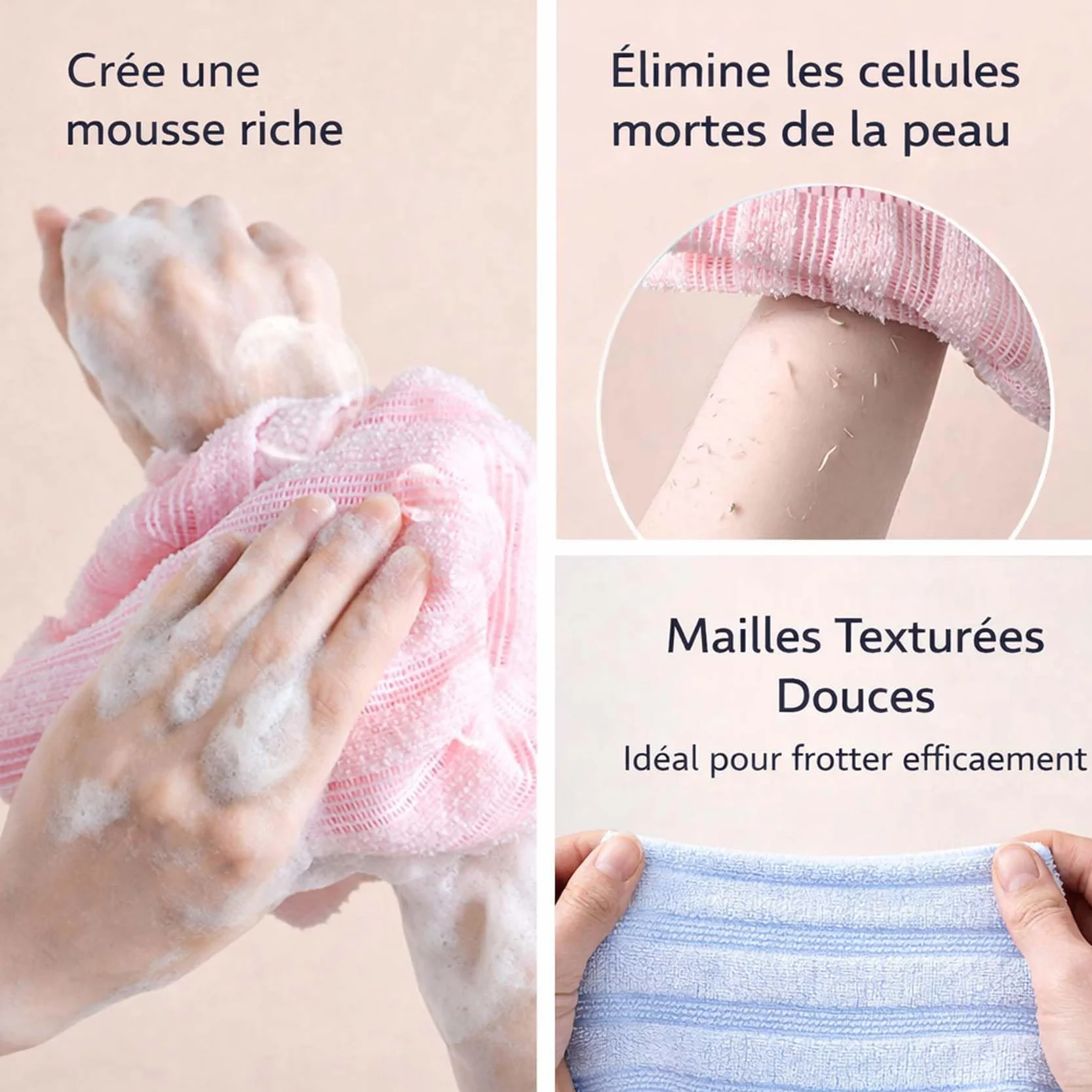 Ecovia Serviette Exfoliante Douche Exfoliation Douce Séchage Rapide Facile à Nettoyer Durable