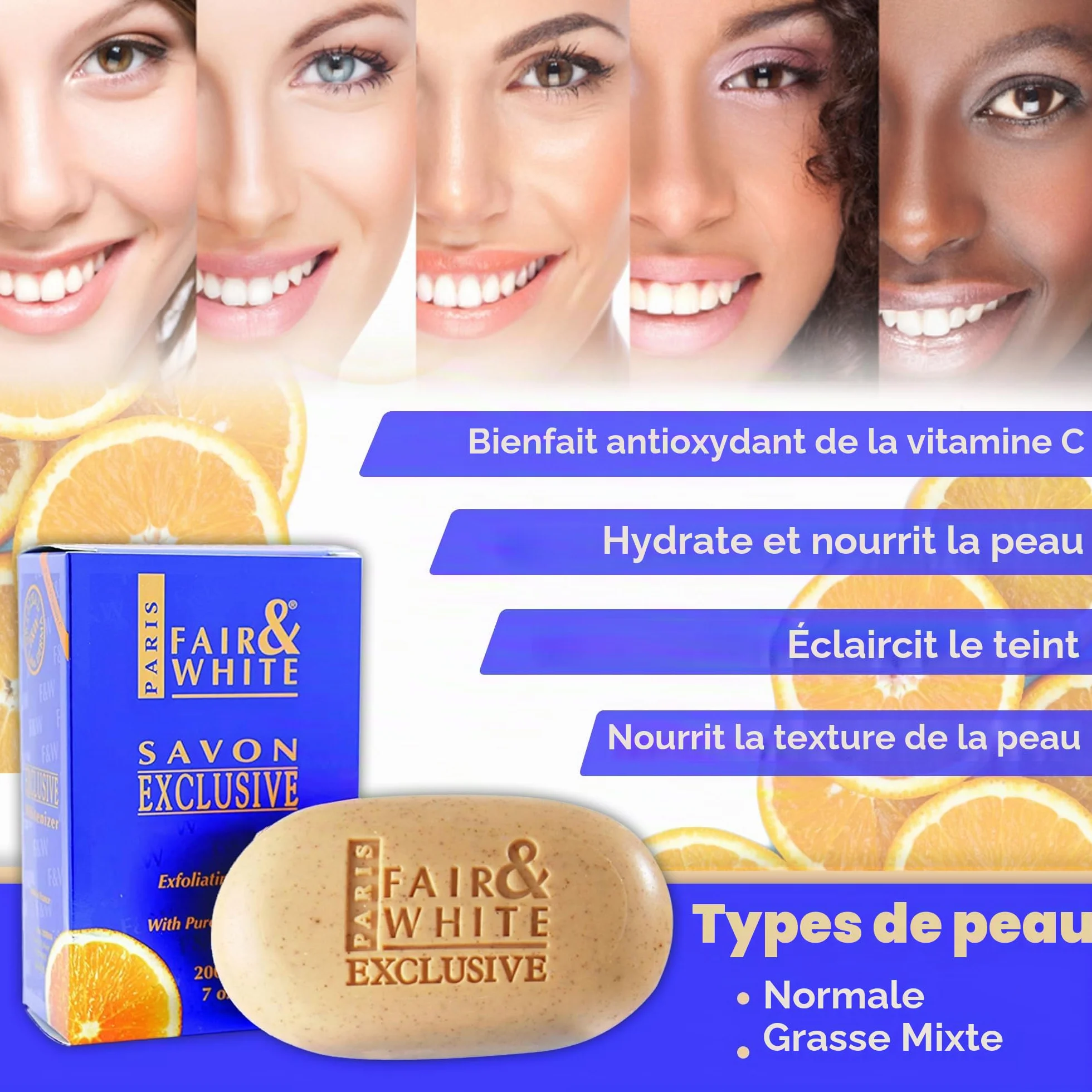 Fair and White Exclusive Exfoliating Soap | 7 oz / 200 g | Pain Exfoliant Éclaircissant, Atténue les Taches Sombres, Traitement de l'Hyperpigmentation, Teint de Peau Inégal