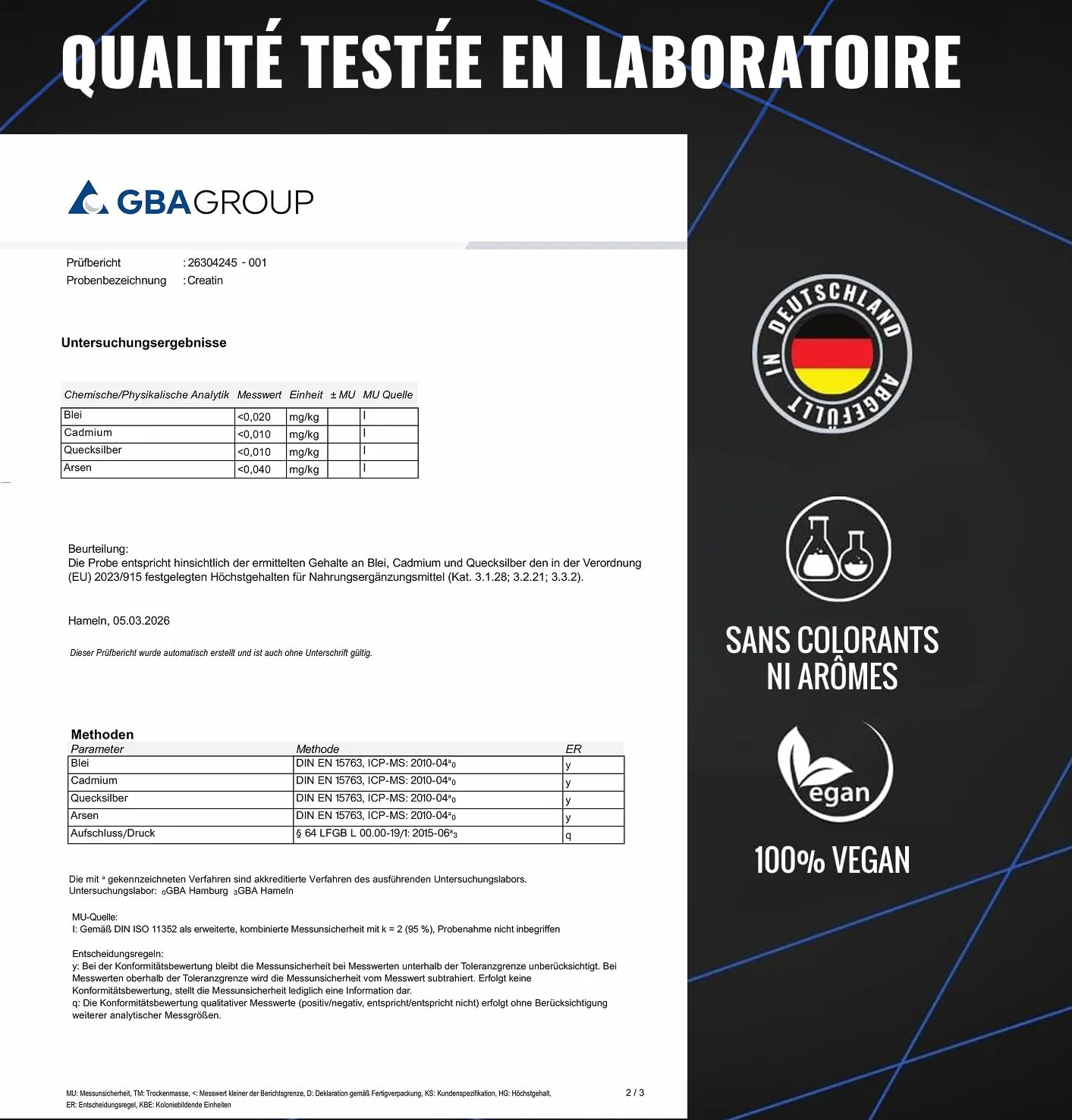 Creatine Monohydrate Poudre 1kg EXTRAPURE® Vegan Produit en Allemagne