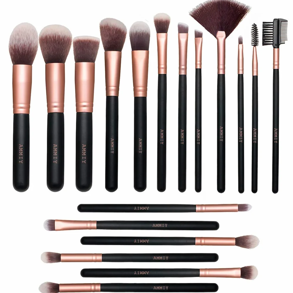 Pinceaux Maquillage Rose Doré Synthétiques 18 PCS Set pour Fond De Teint Poudre Visage Blush Concealers Ombres à Paupières