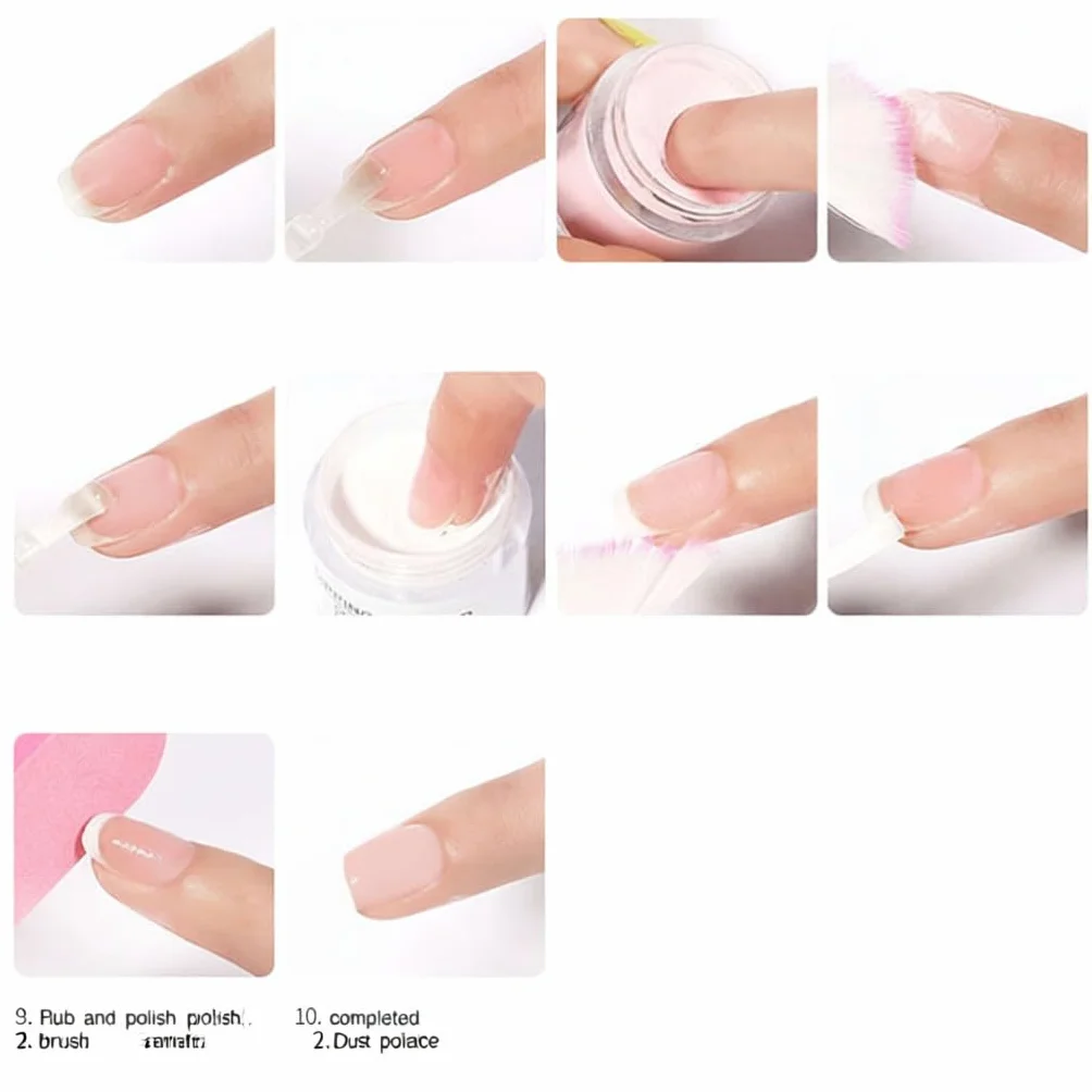 Kit de poudre pour ongles trempés avec base top coat et activateur Set d'art nail pailleté extension français